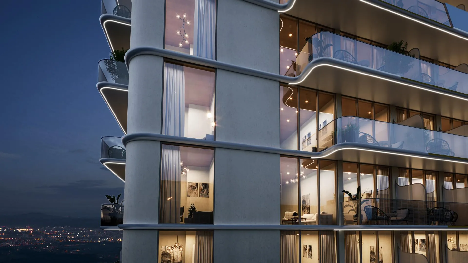 Фасад Pearl House II вечером