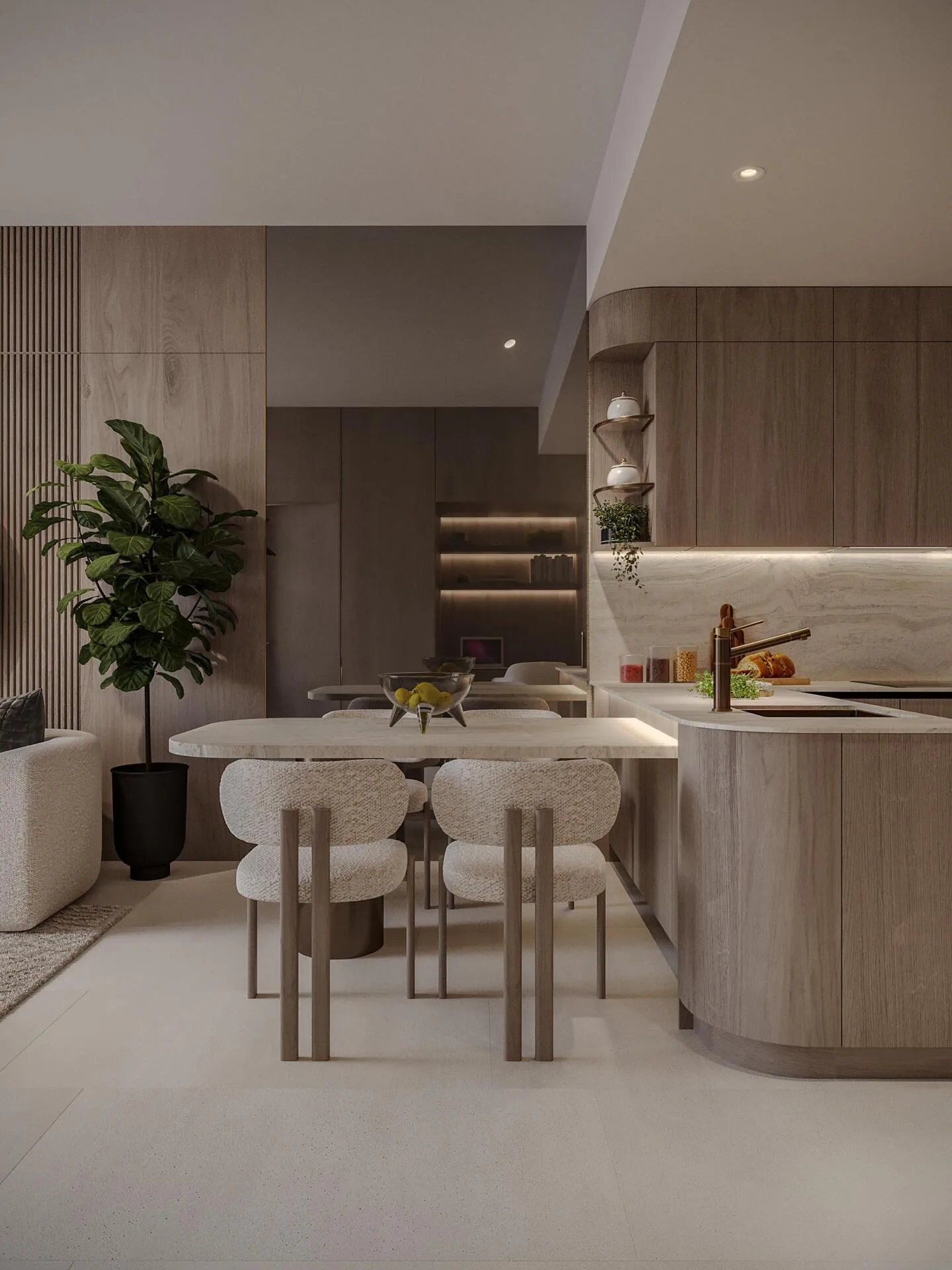 Обеденный стол у кухни в квартире Pearl House II