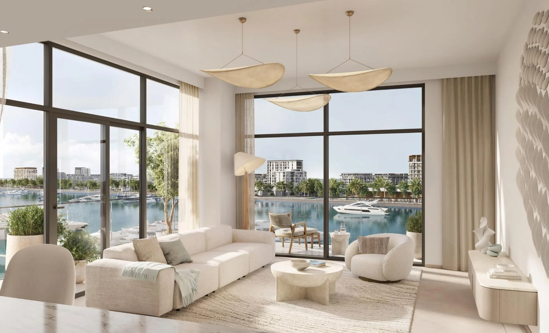 Гостиная квартиры Pier Point с окнами в пол на марину