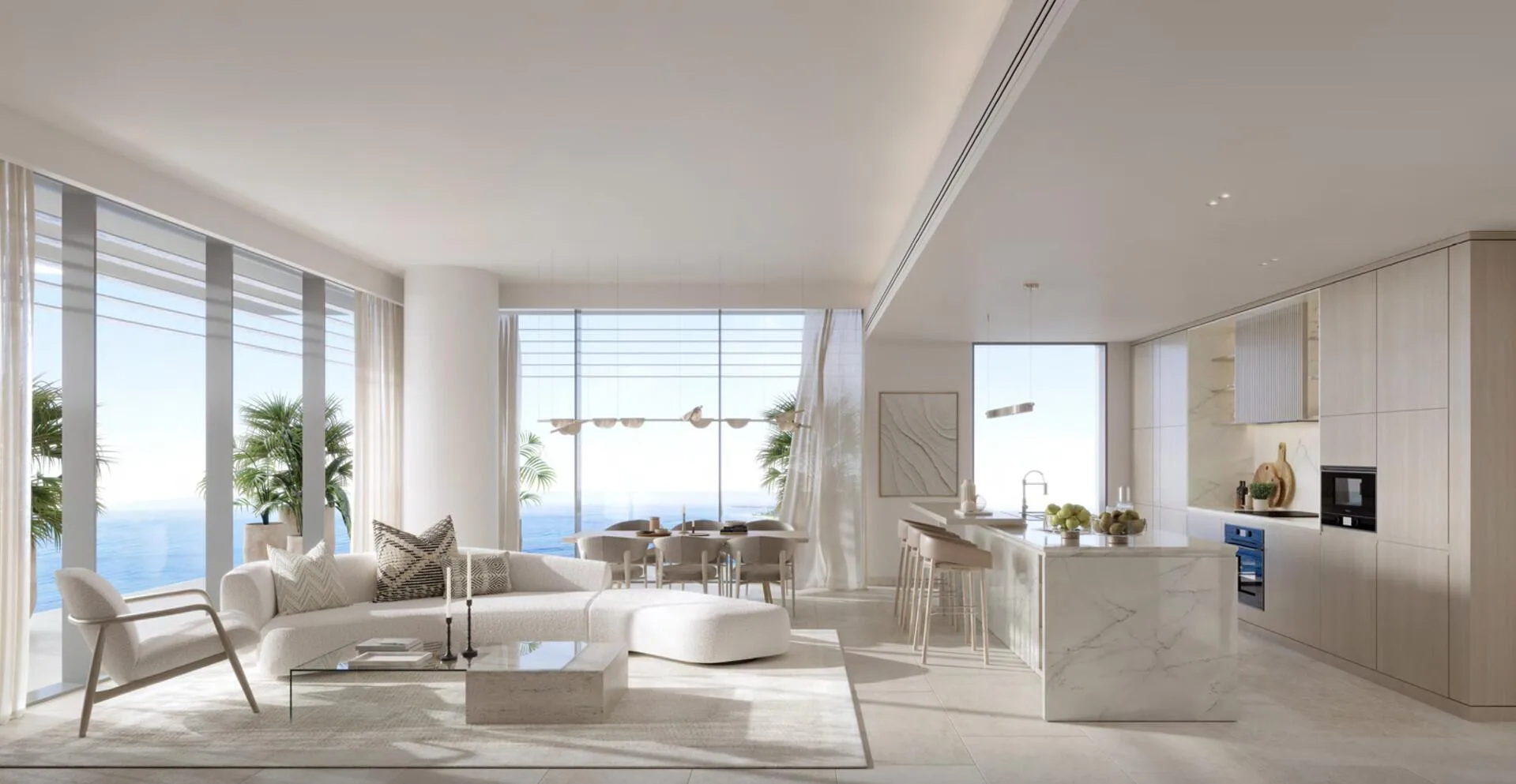 Гостиная с кухней и видом на море в квартире Playa Del Sol