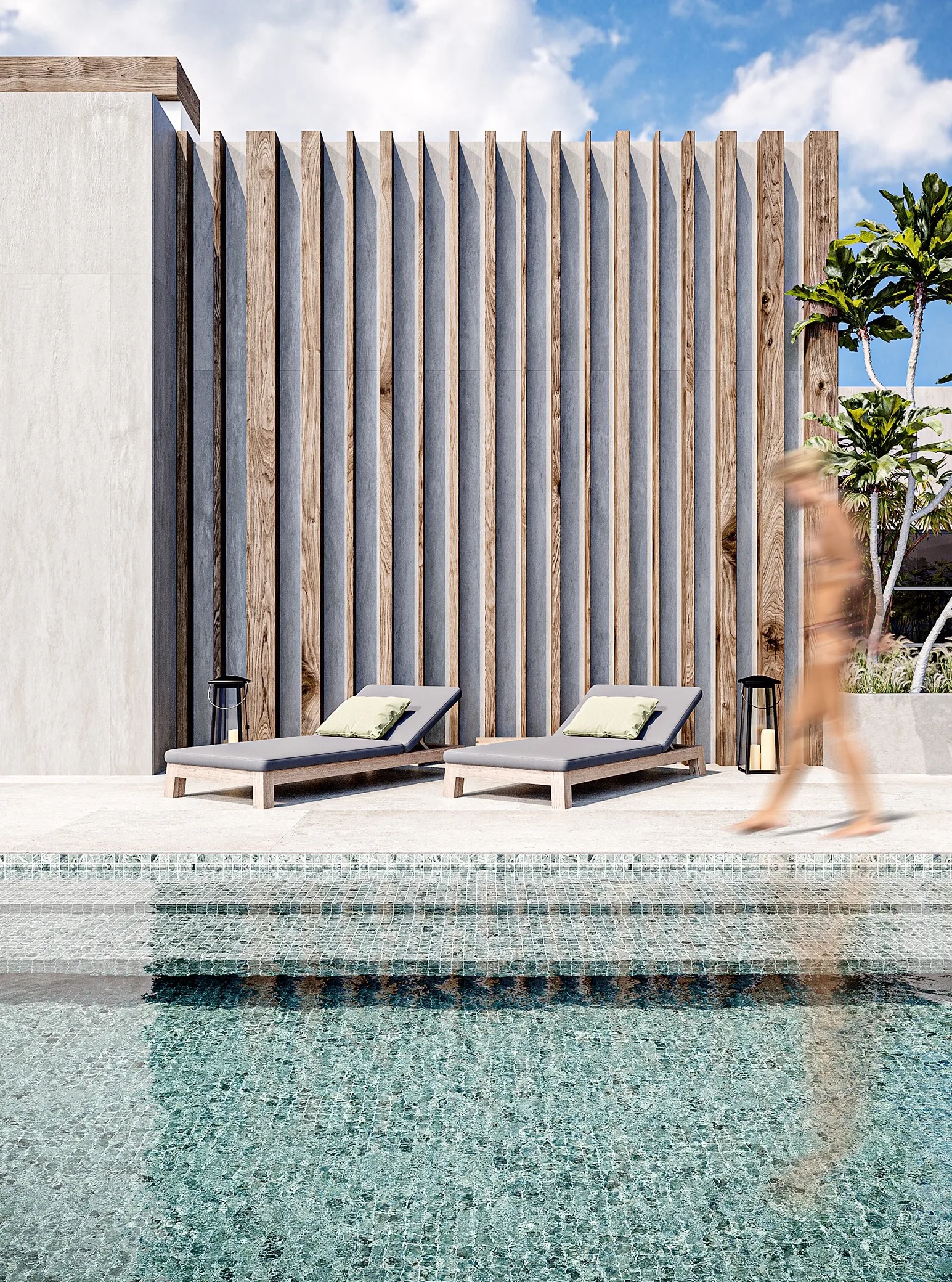 Шезлонги у бассейна в Q Gardens Lofts