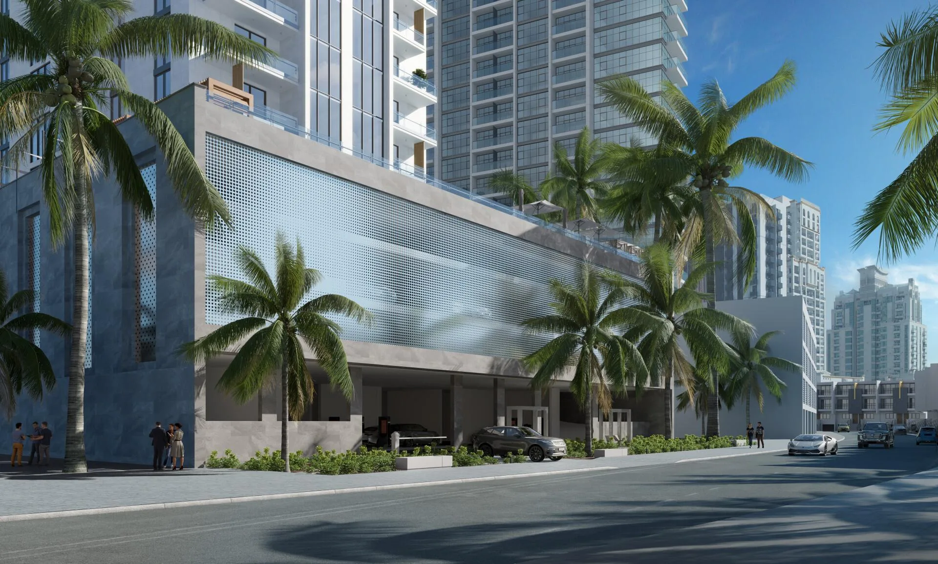Фасад RA1N с улицы Jumeirah Village Circle