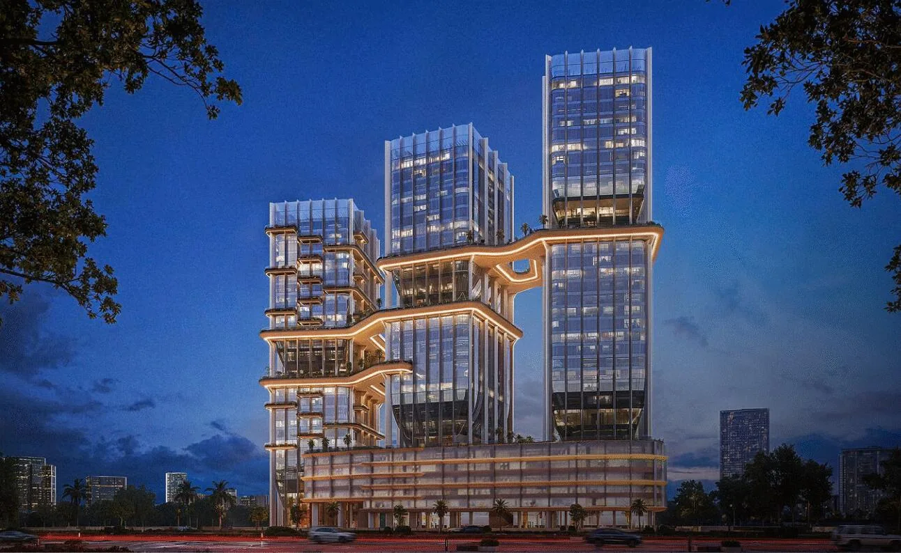 Визуализация Radiant Bridges Towers ночью