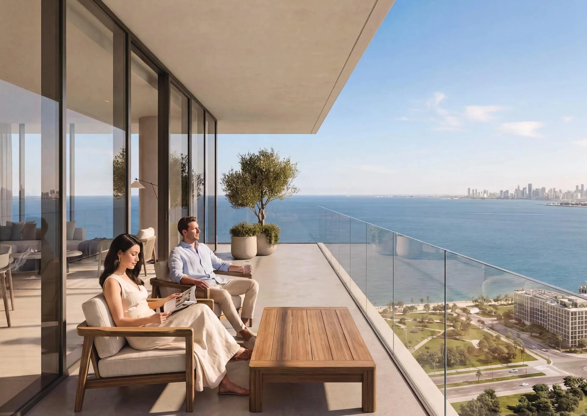 Терраса квартиры в Radiant Terrace: вид на воду и парк