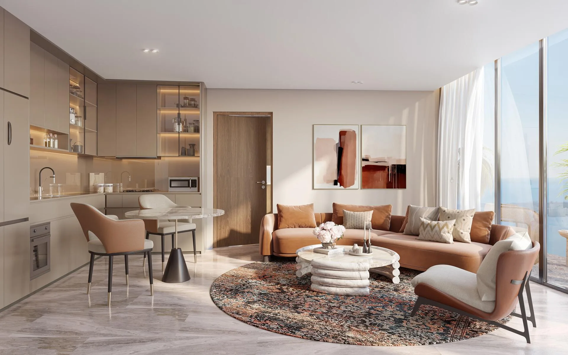 Гостиная с кухней в Radisson Blu RAK Central