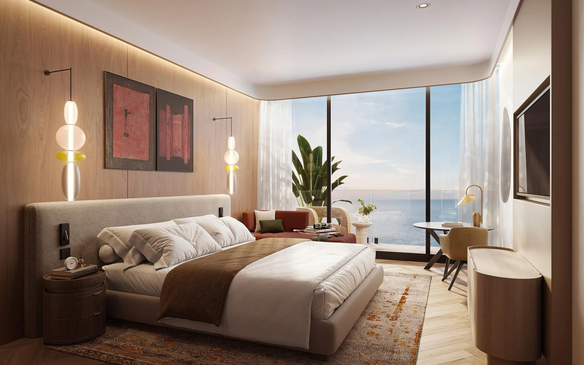 Спальня с видом на море в Radisson Blu RAK Central