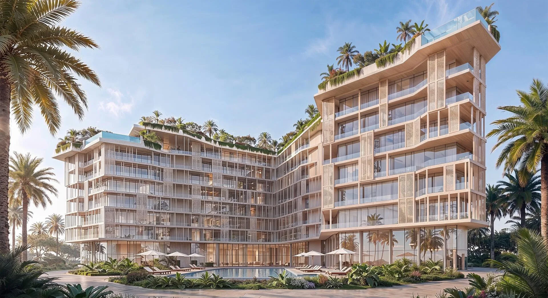 Визуализация: Richmond Residences: дом, бассейн и зелень на крышах