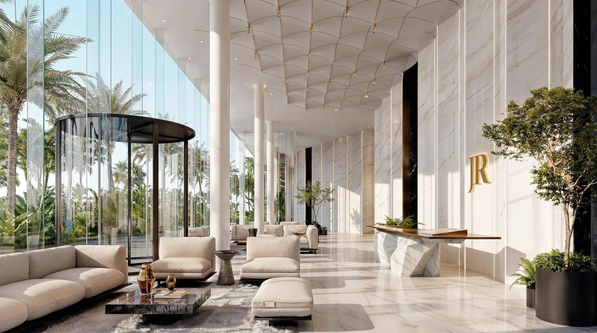 Лобби Richmond Residences: колонны и кресла