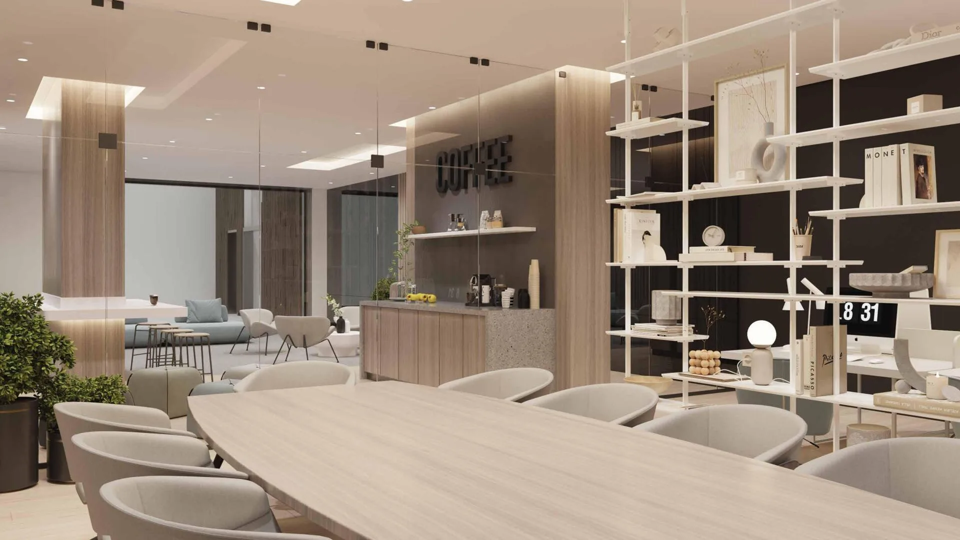Бизнес-центр Riva Residence: стол для переговоров и кофе-пойнт