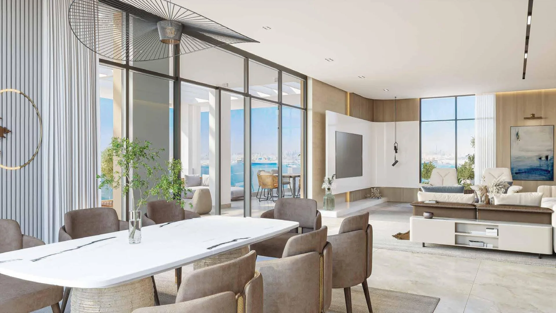 Столовая и гостиная в квартире Riva Residence с выходом к воде