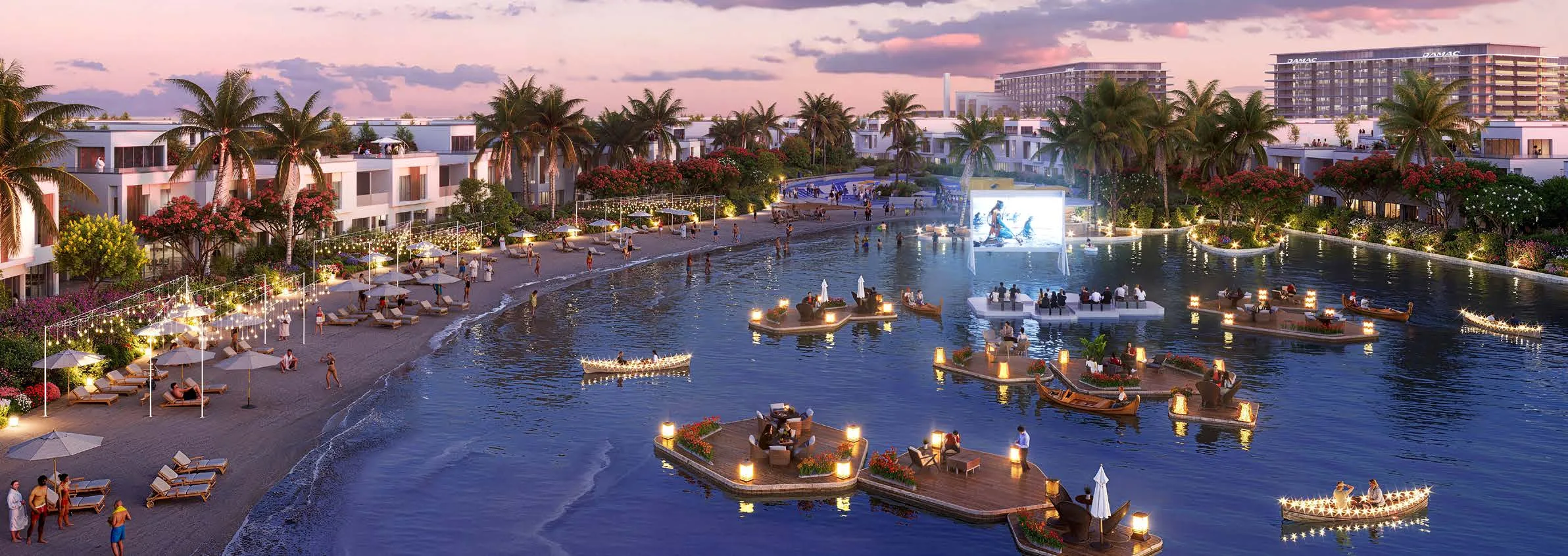 Плавучий кинотеатр Riverside Views вечером