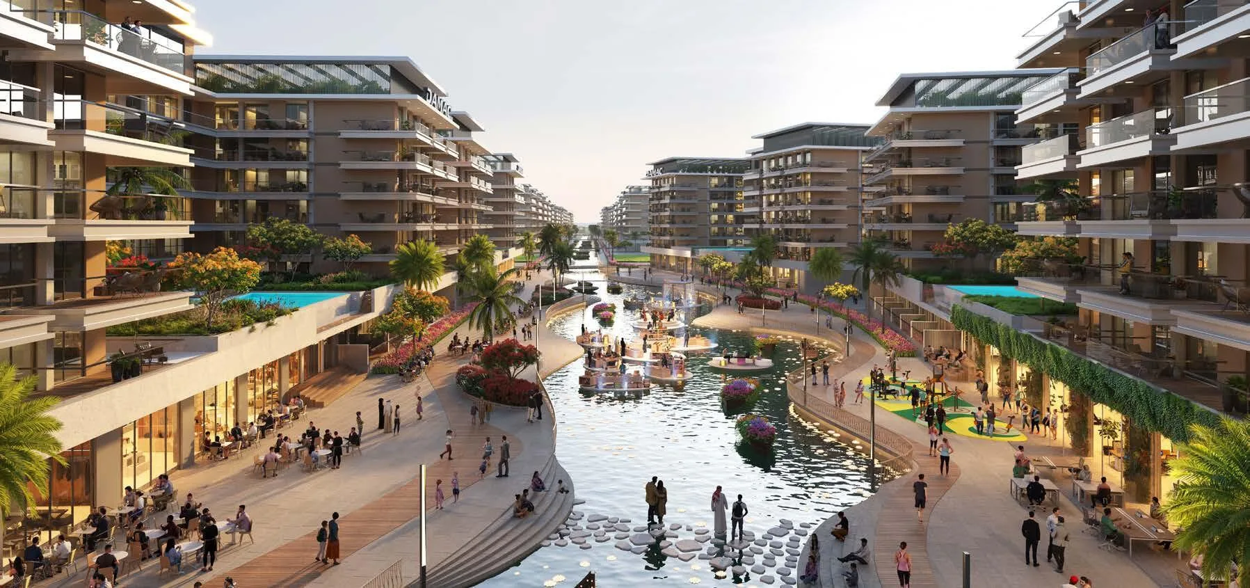 Набережные Riverside Views: кафе и прогулочные дорожки вдоль воды