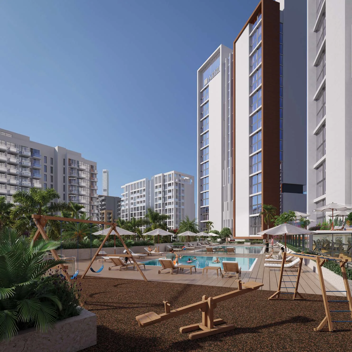 Бассейн и детская площадка у башен Riviera Beachfront