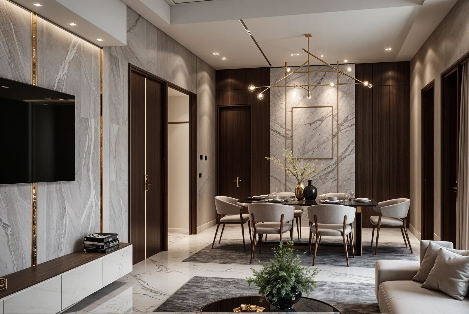 Визуализация: столовая в квартире Rockhill Tower