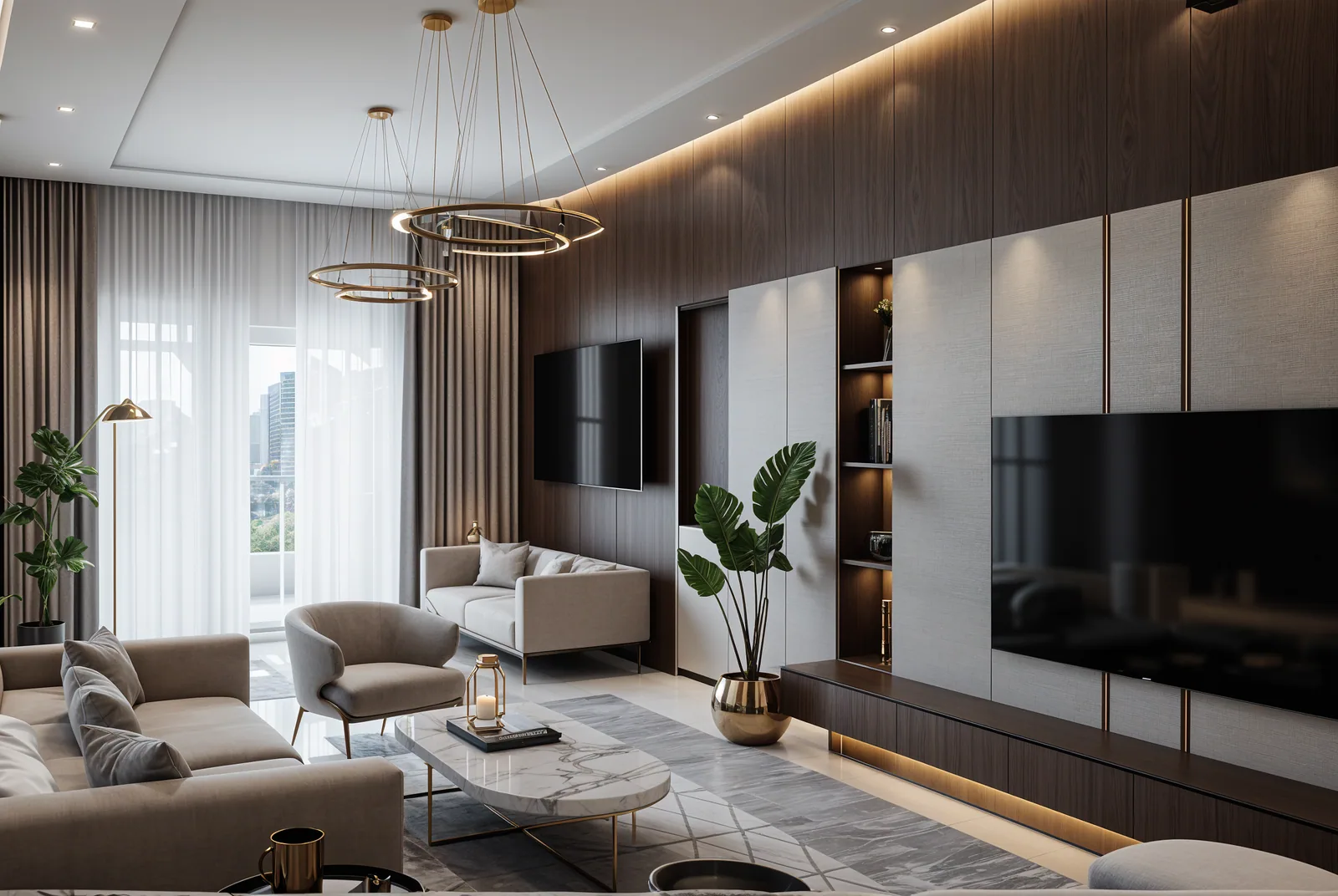 Визуализация: светлая гостиная в квартире Rockhill Tower