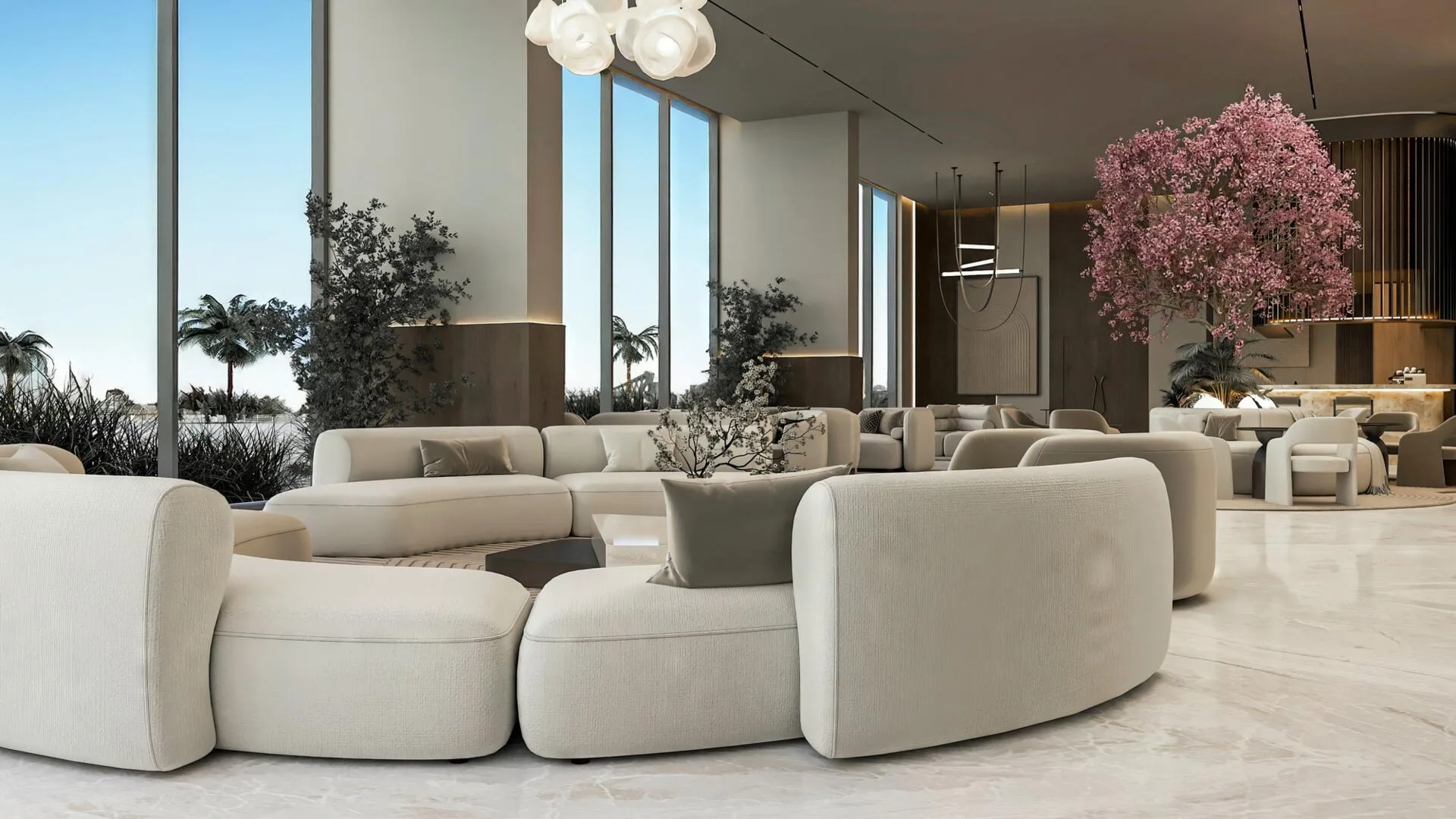 Лаунж Sakura Gardens с цветущим деревом