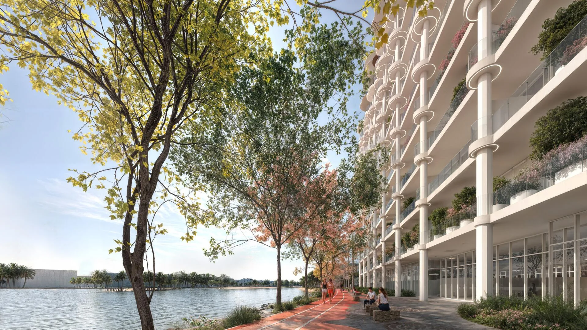 Прогулочная дорожка у воды вдоль дома Sakura Gardens