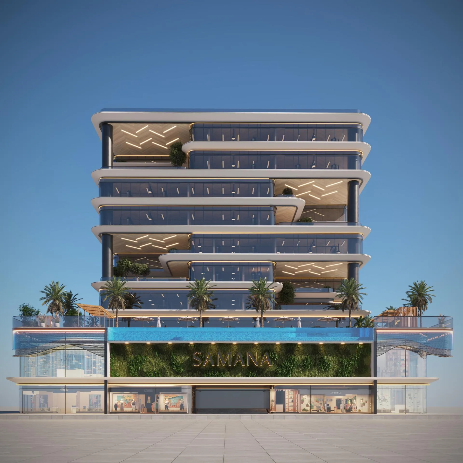 Фасад Samana Business Park с вывеской Samana