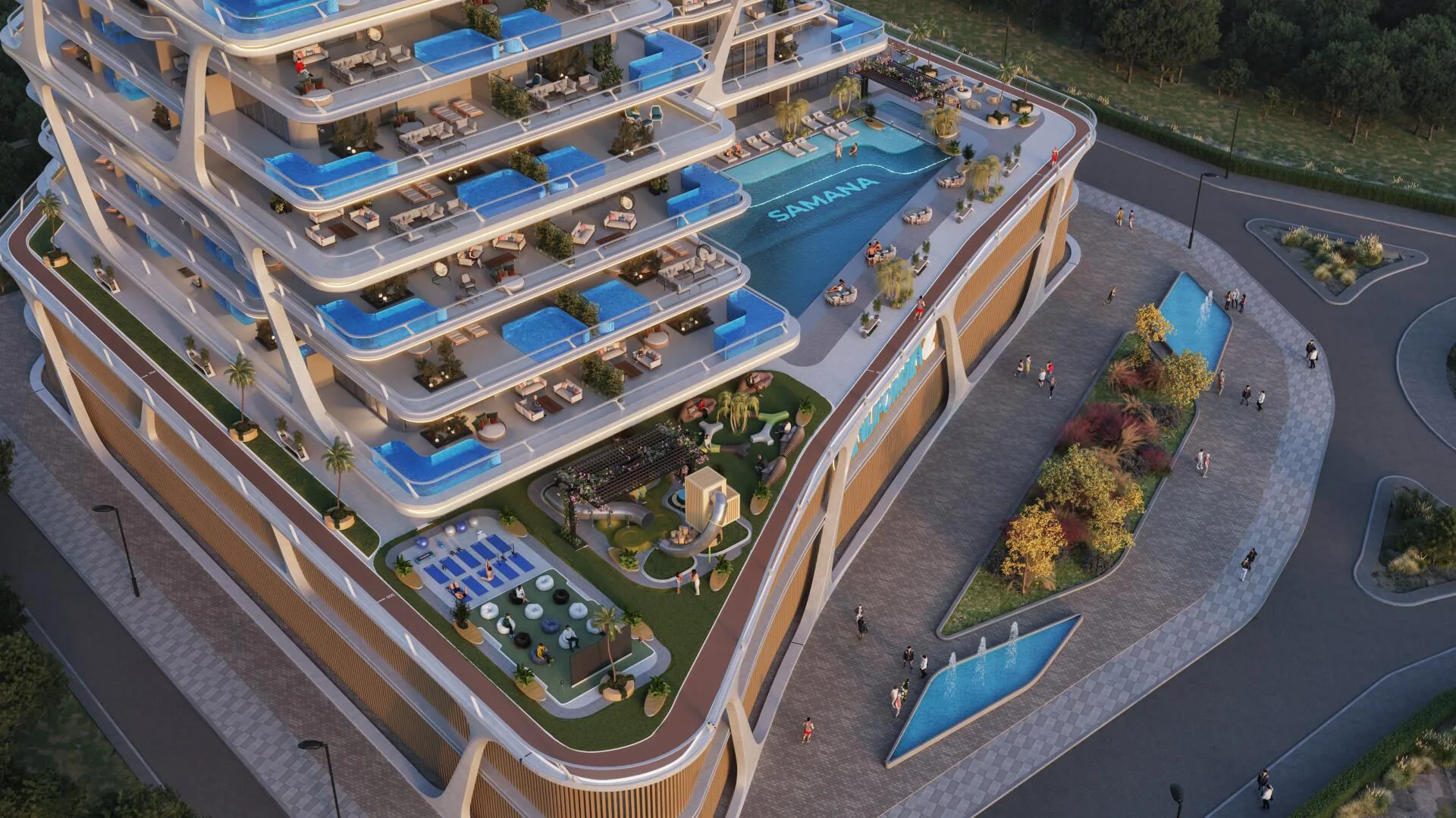 Фасад Samana California 2 вечером