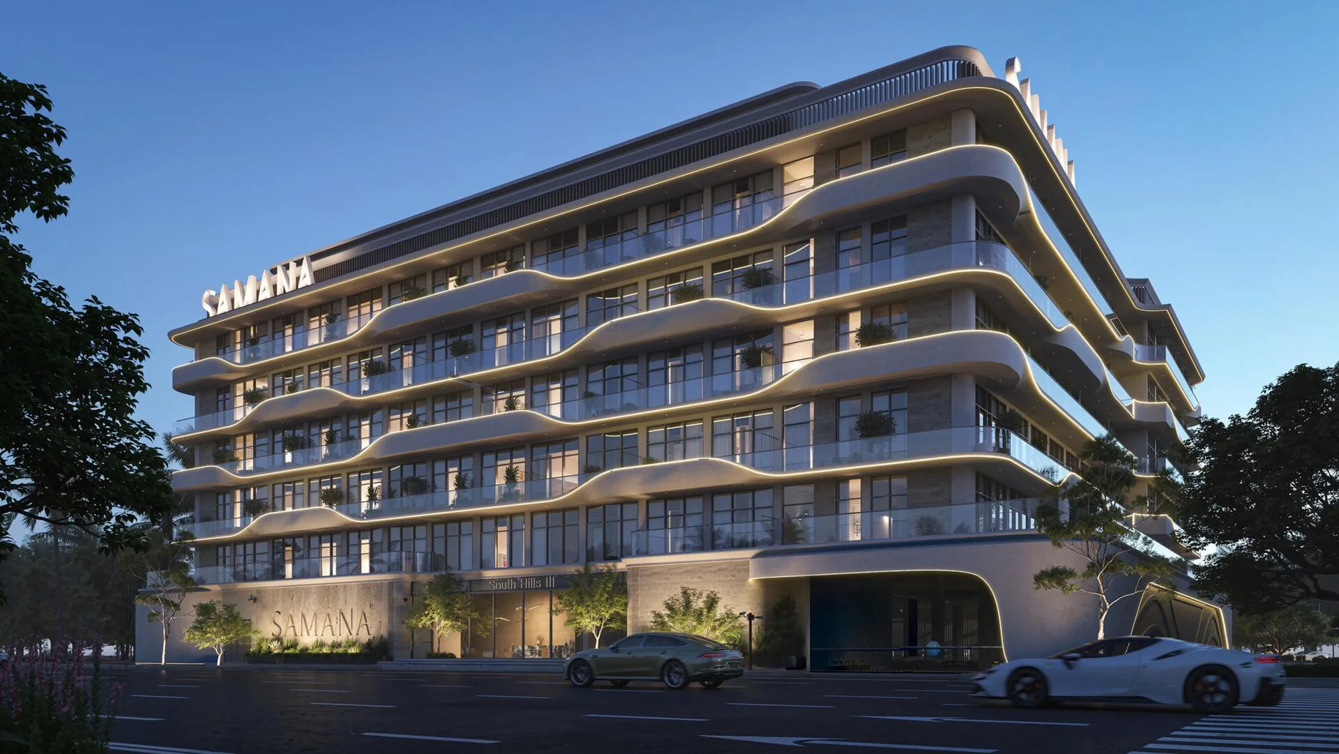 Samana Hills South 3 вечером со стороны улицы