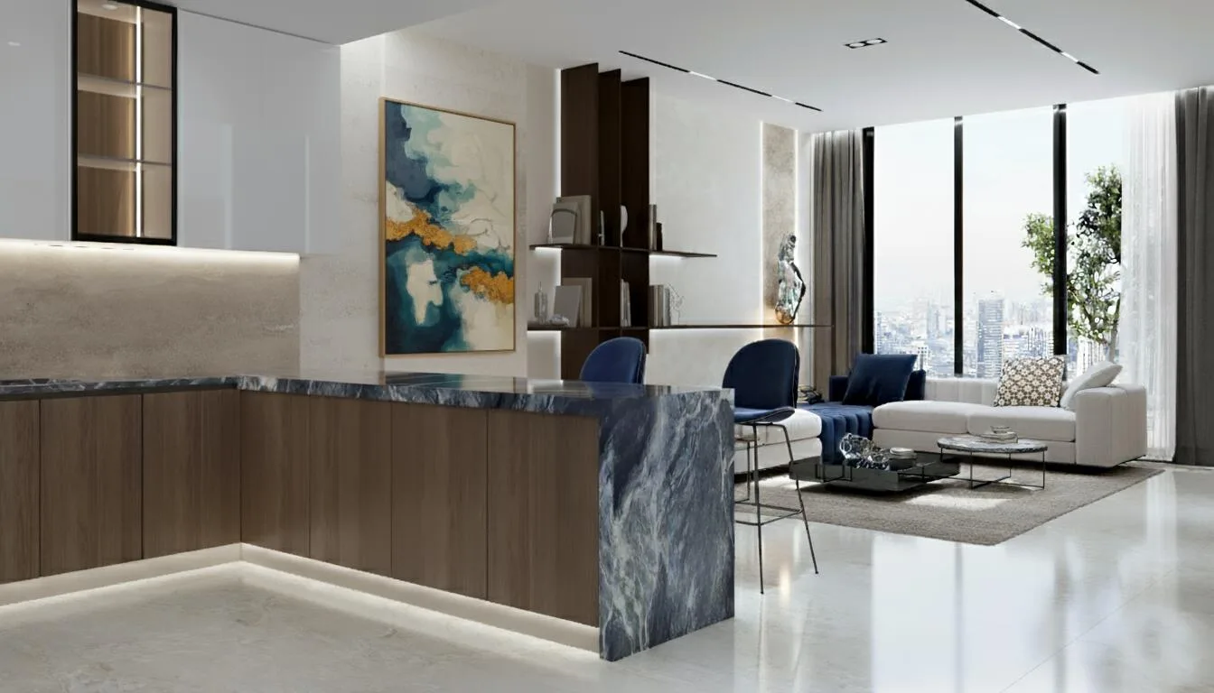 Кухня и гостиная в квартире Samana Hills South 3