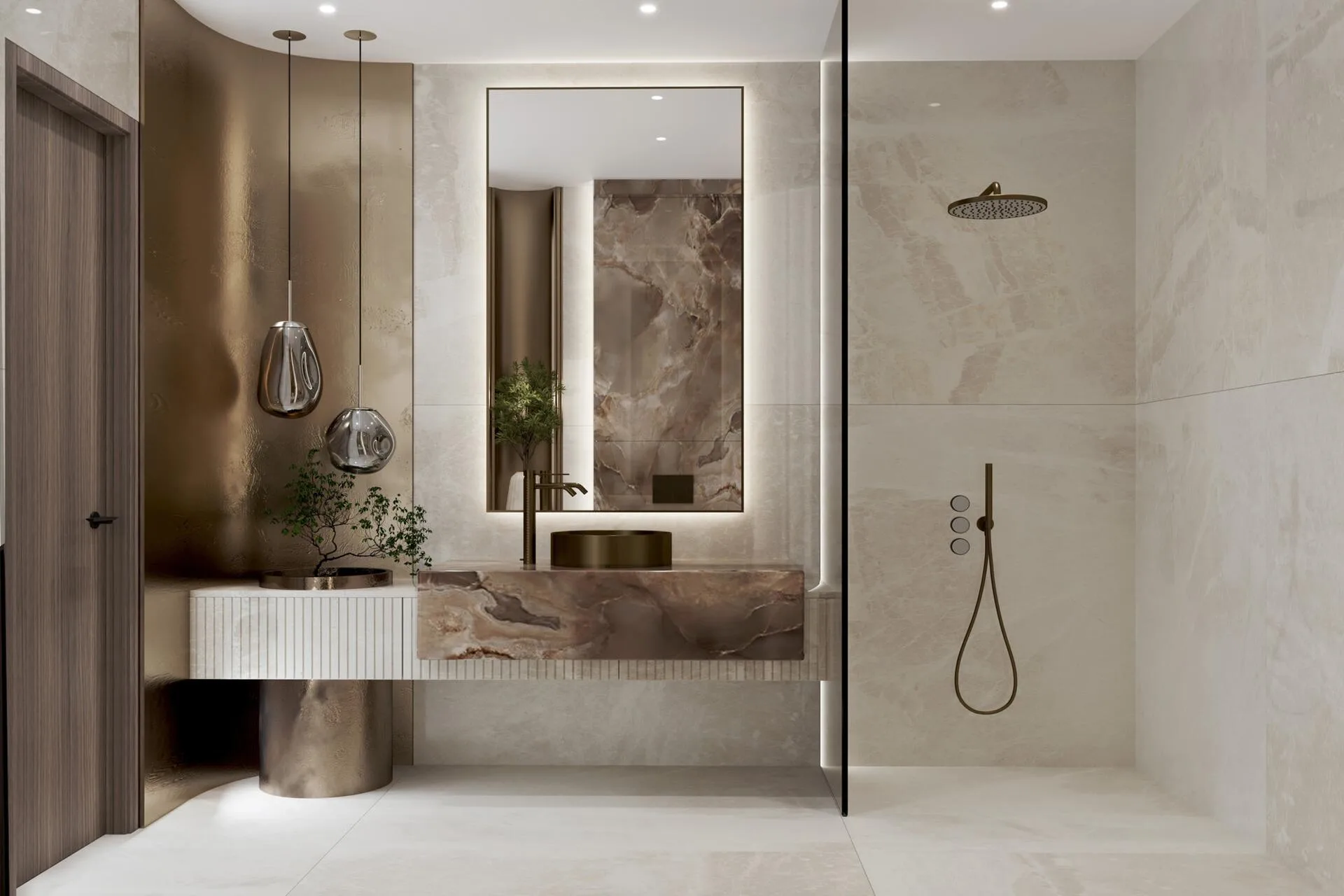 Ванная в квартире Samana Hills South 3: умывальник и душ за стеклом