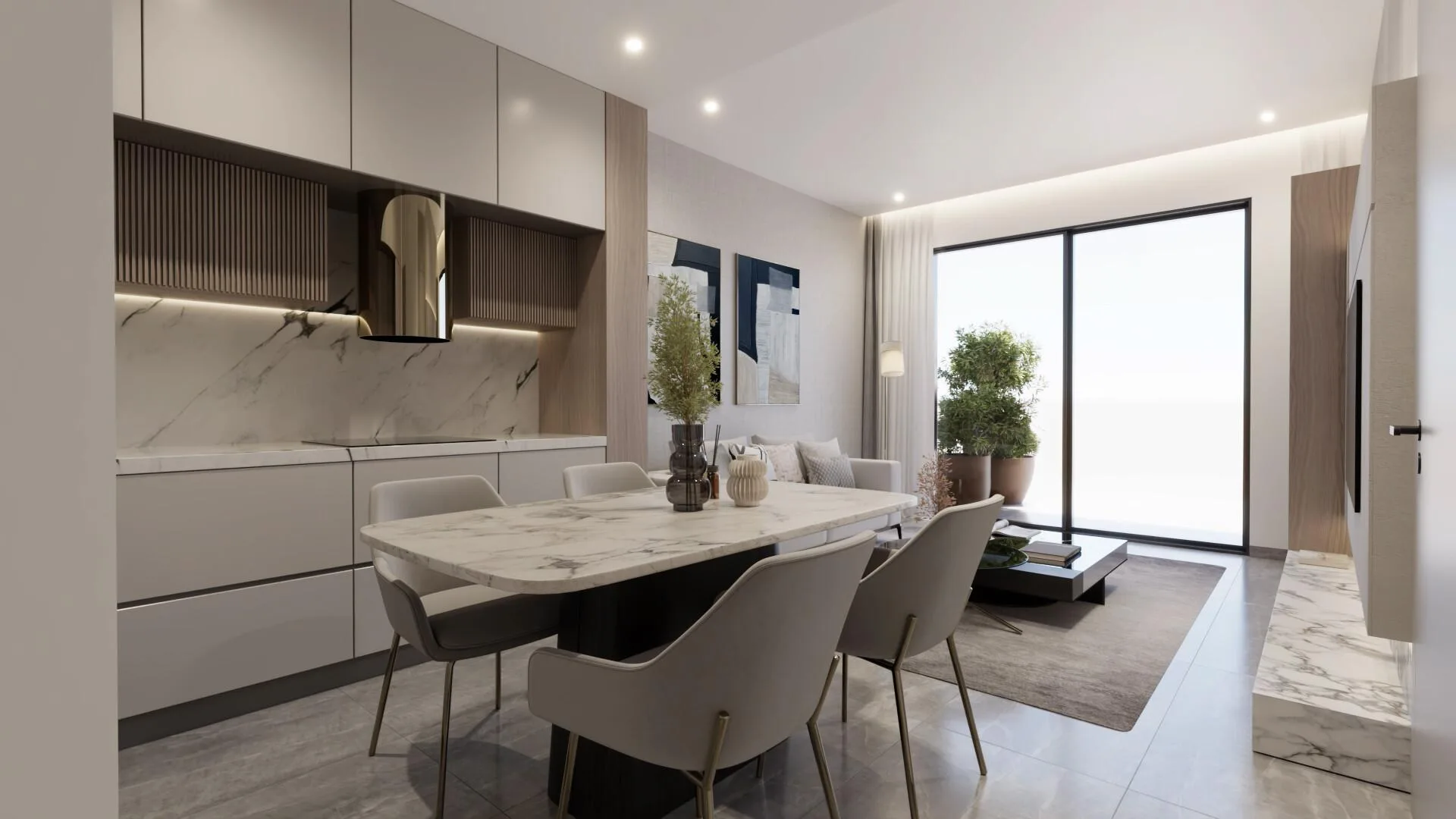Кухня и обеденный стол в квартире Samana Manhattan 2