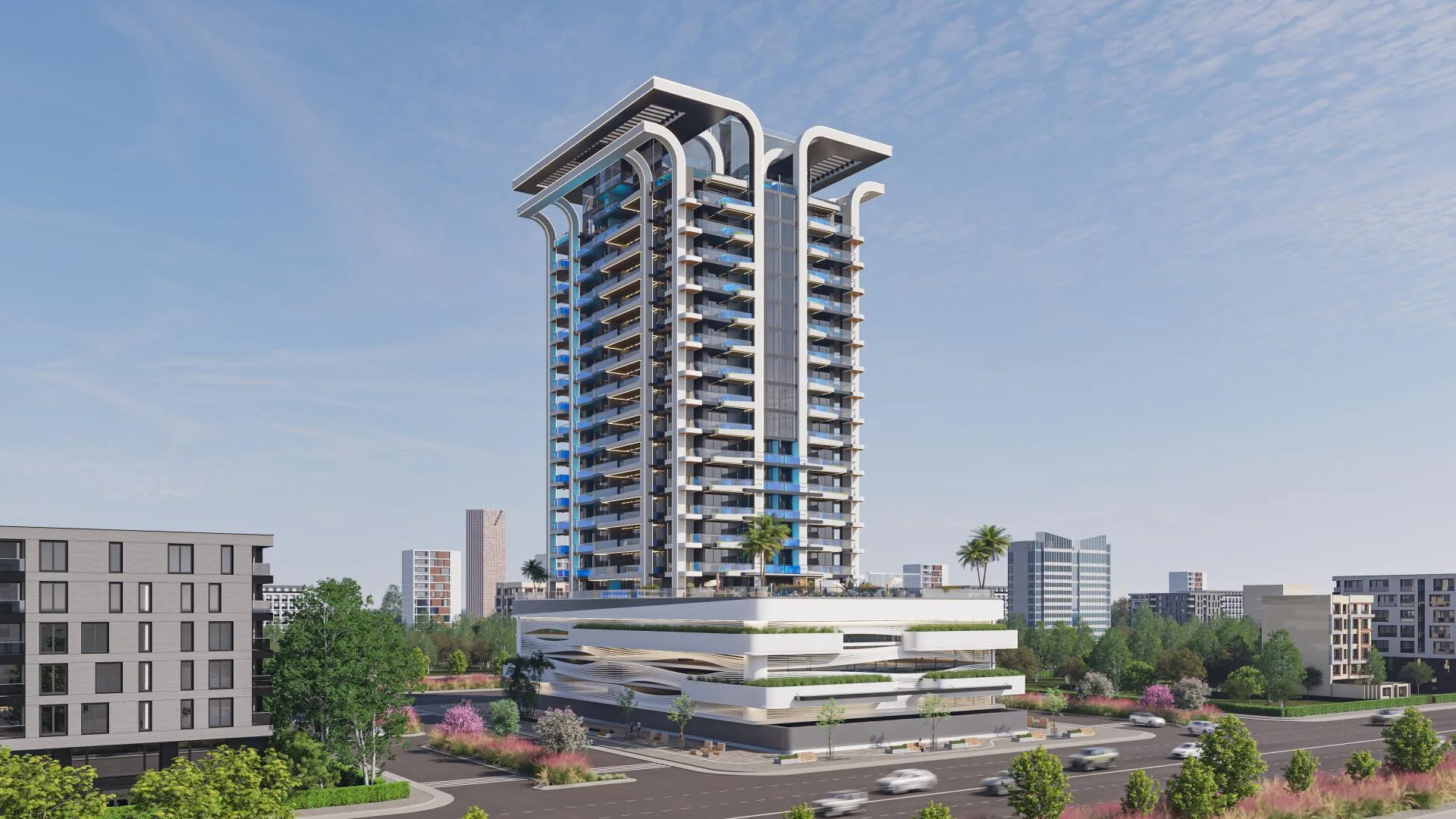 Samana Manhattan с перекрёстка: башня над кварталами JVC