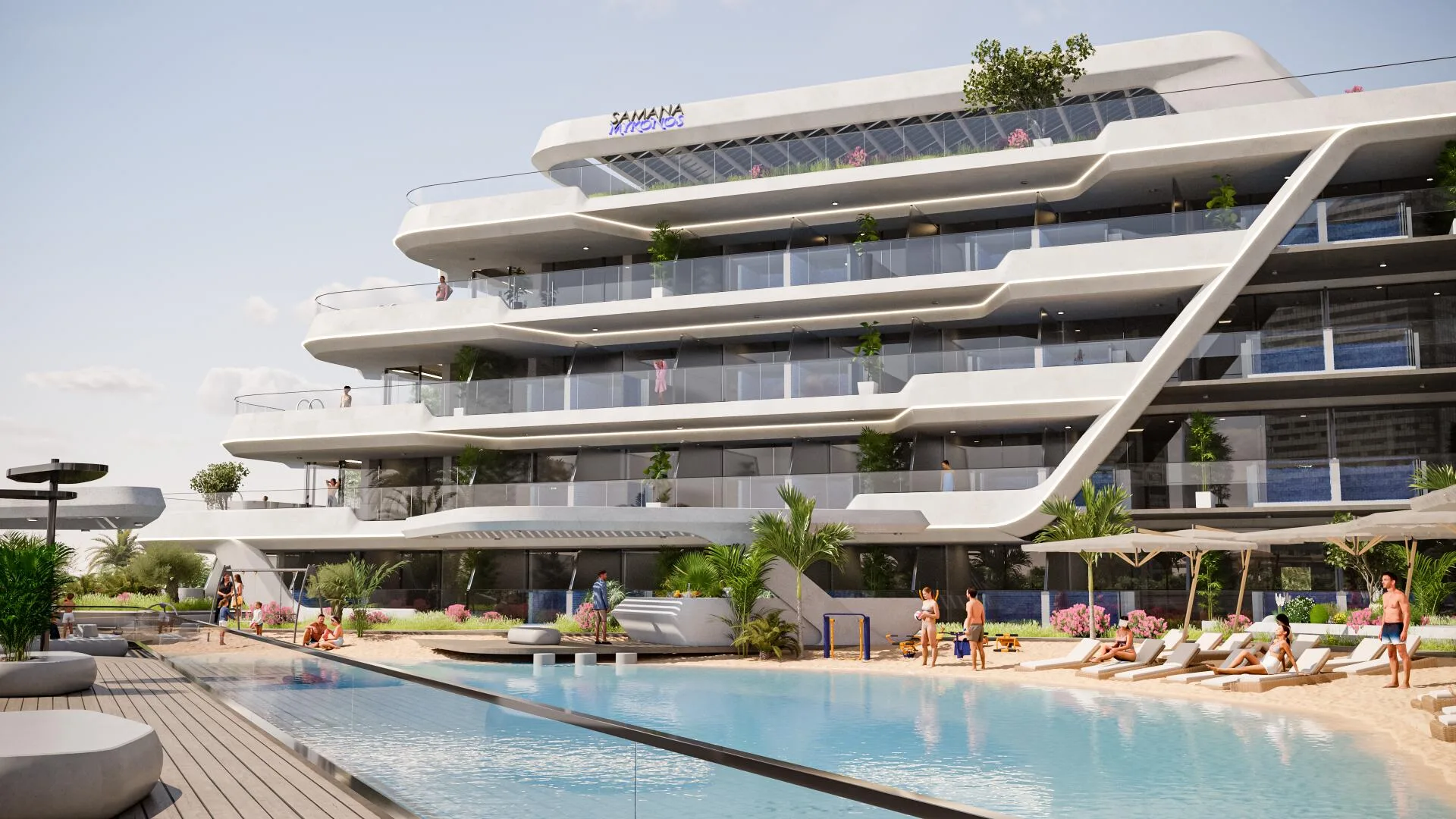 Лагуна вдоль террас Samana Mykonos