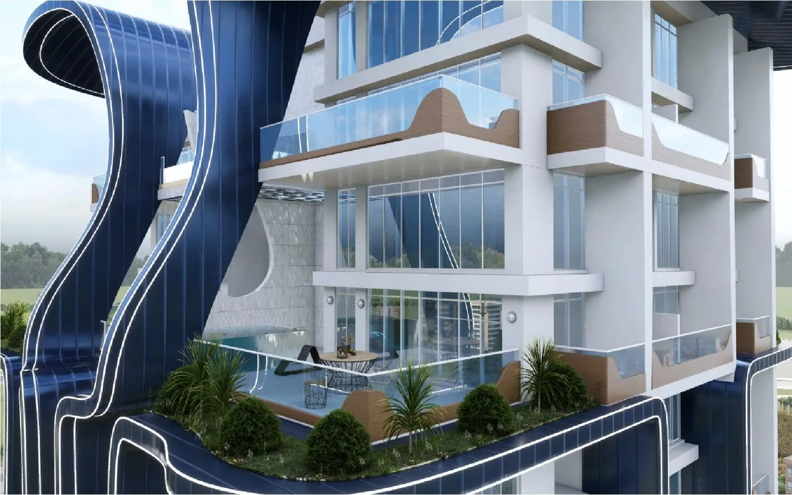Терраса квартиры Samana Waves с бассейном