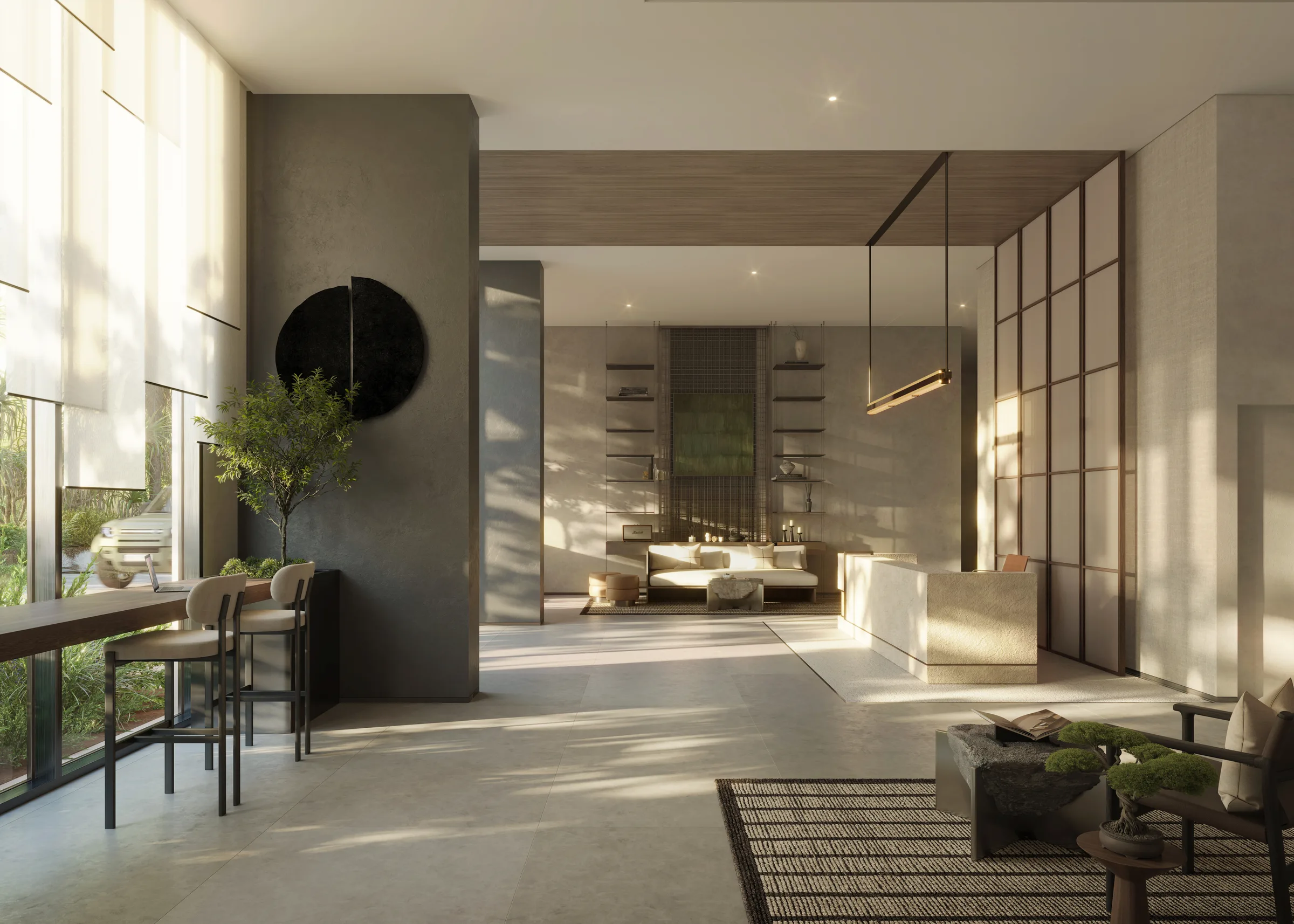 Лобби Sei Saadiyat: камень, дерево и зелень
