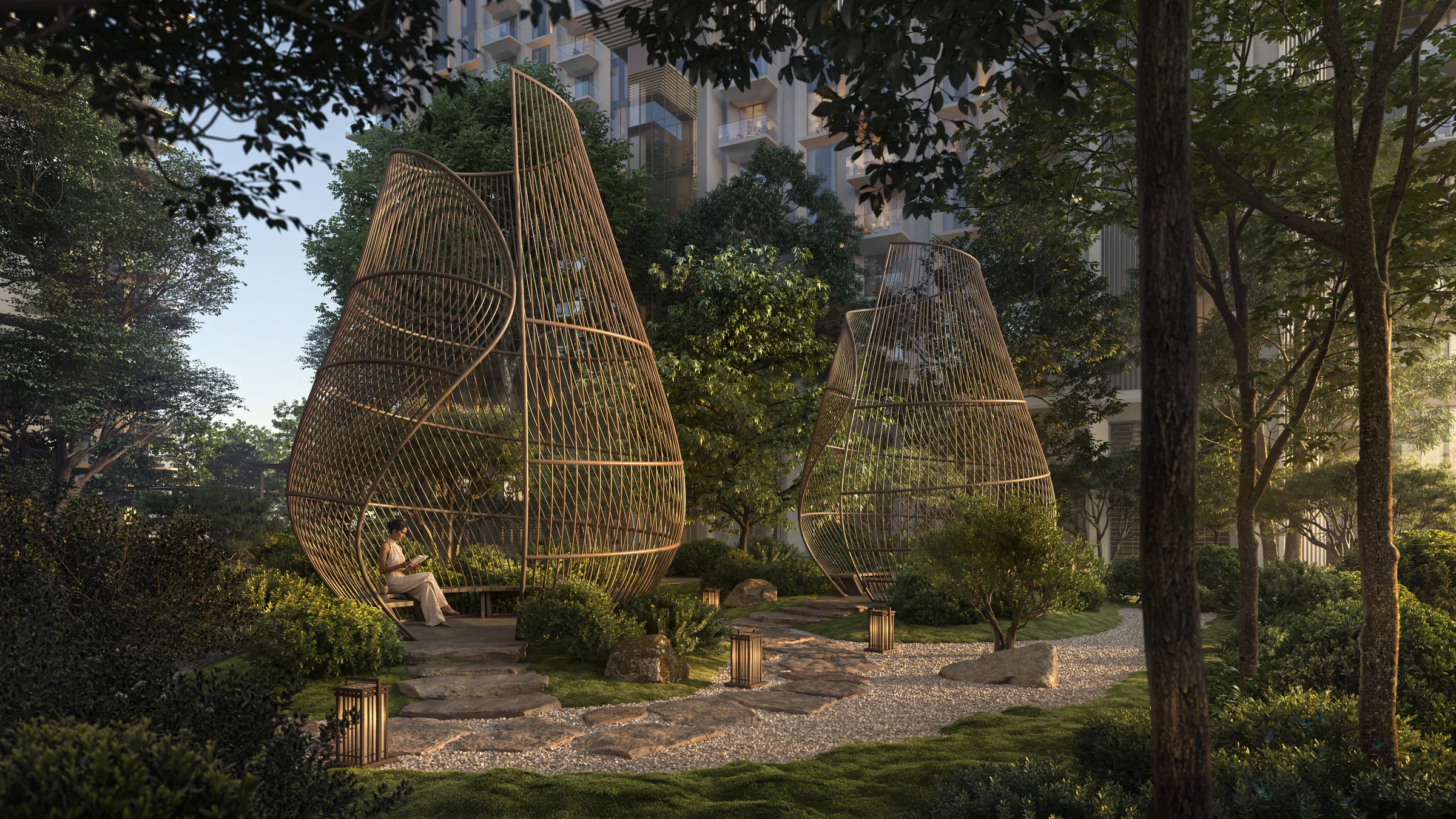 Pod Garden: плетёные беседки-коконы среди деревьев