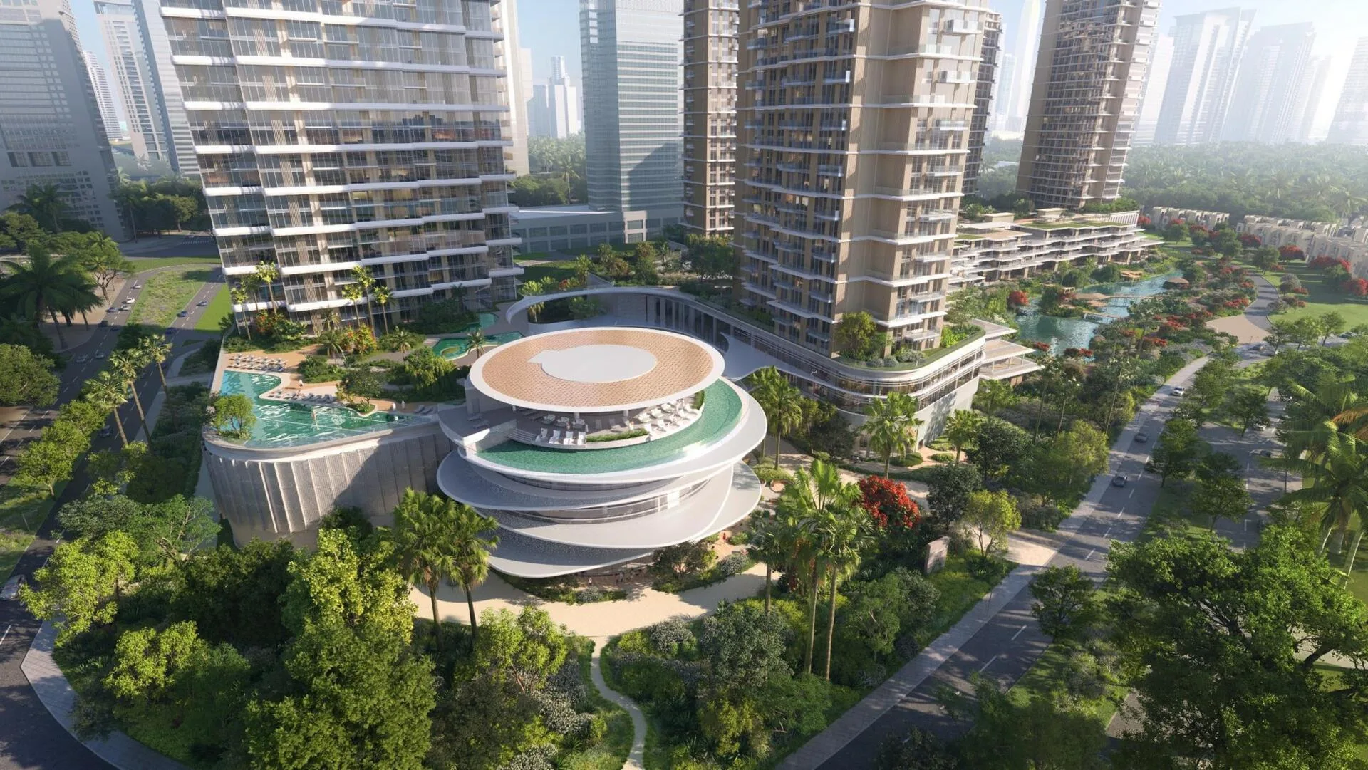 Клуб Serenia Signature Clubhouse и сады квартала сверху