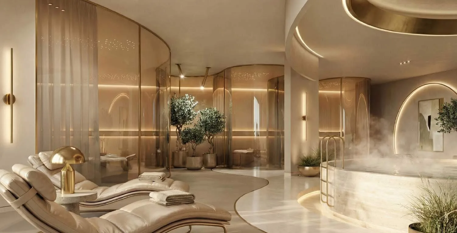 Serenity Spa: лежаки, купель и матовое стекло