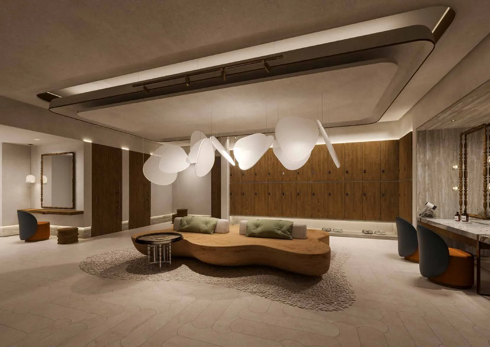 Зона отдыха в Six Senses Place: мягкий свет и дерево