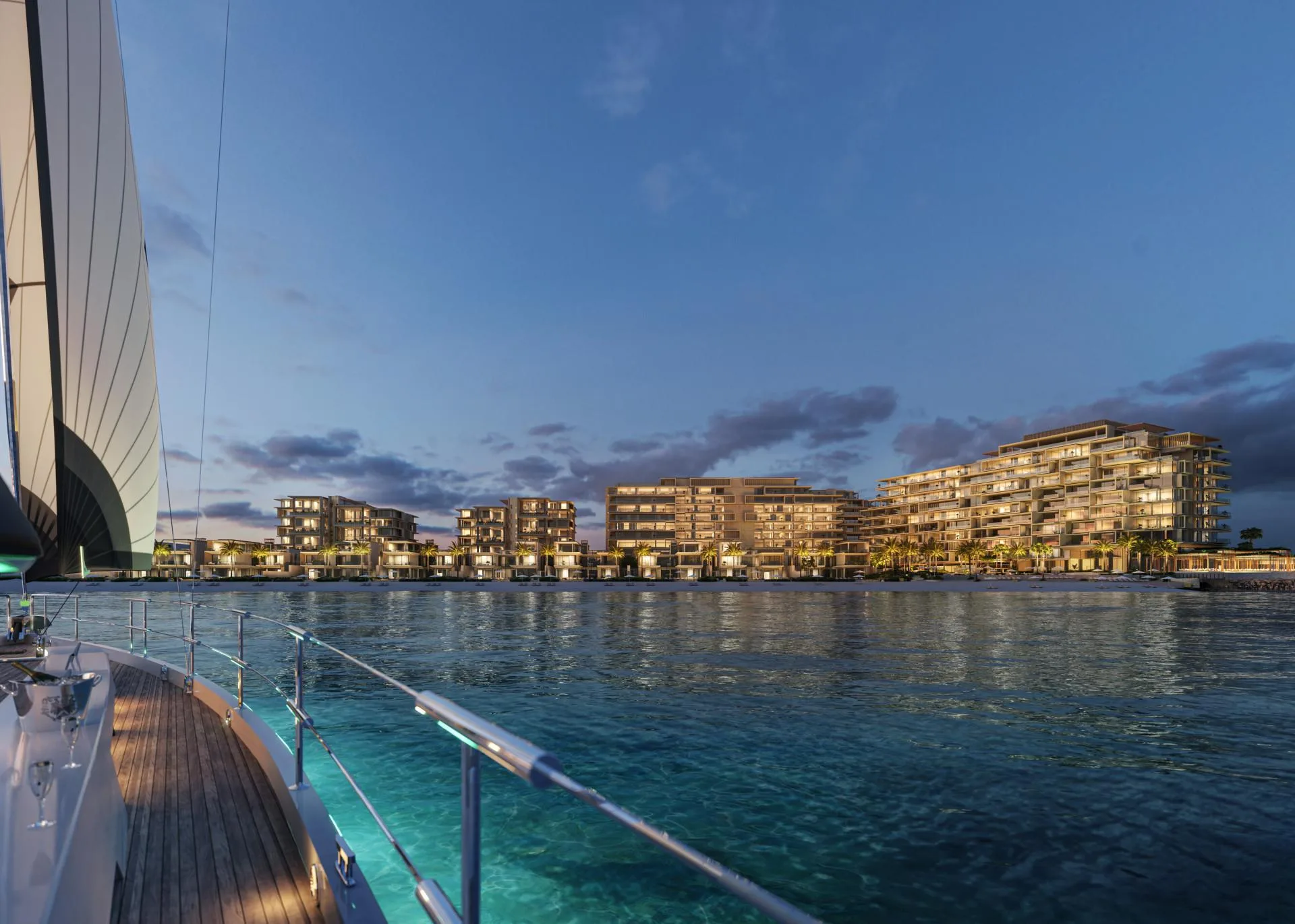 Six Senses Residences с моря вечером