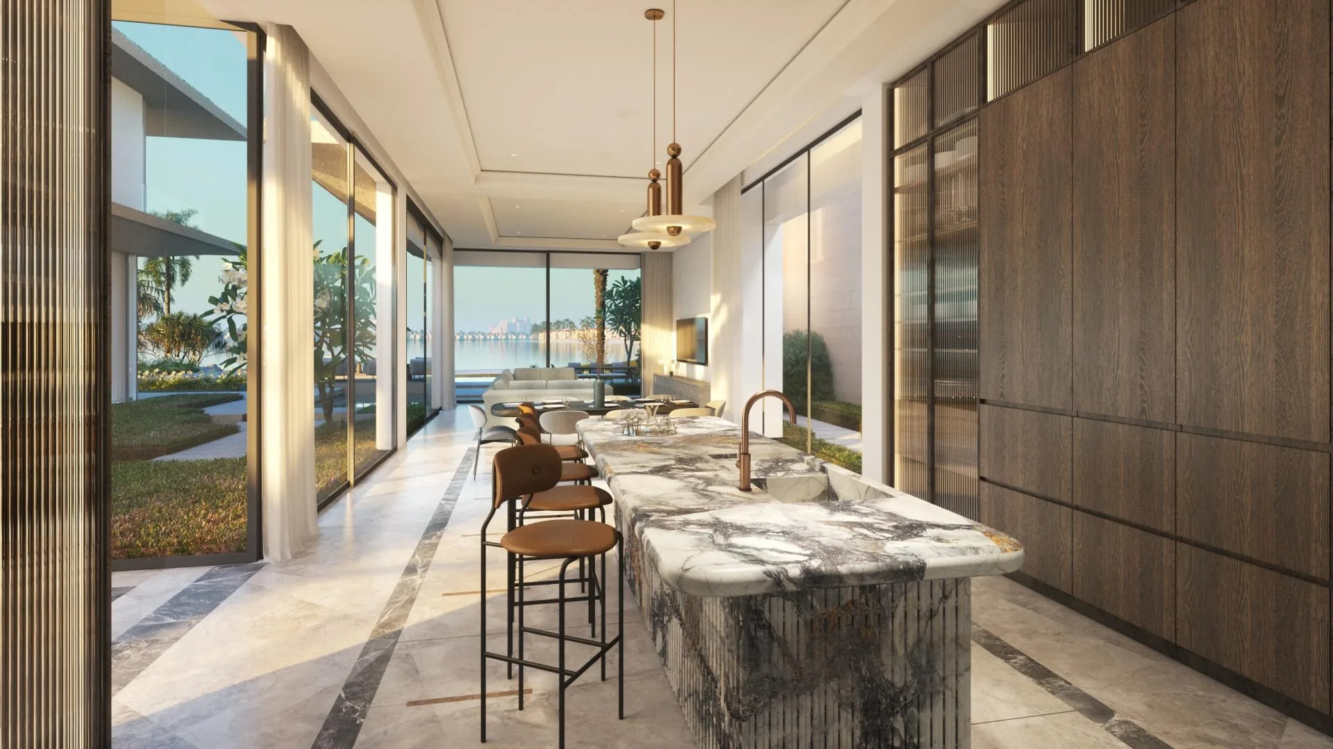 Кухня с мраморным островом в Signature Villa