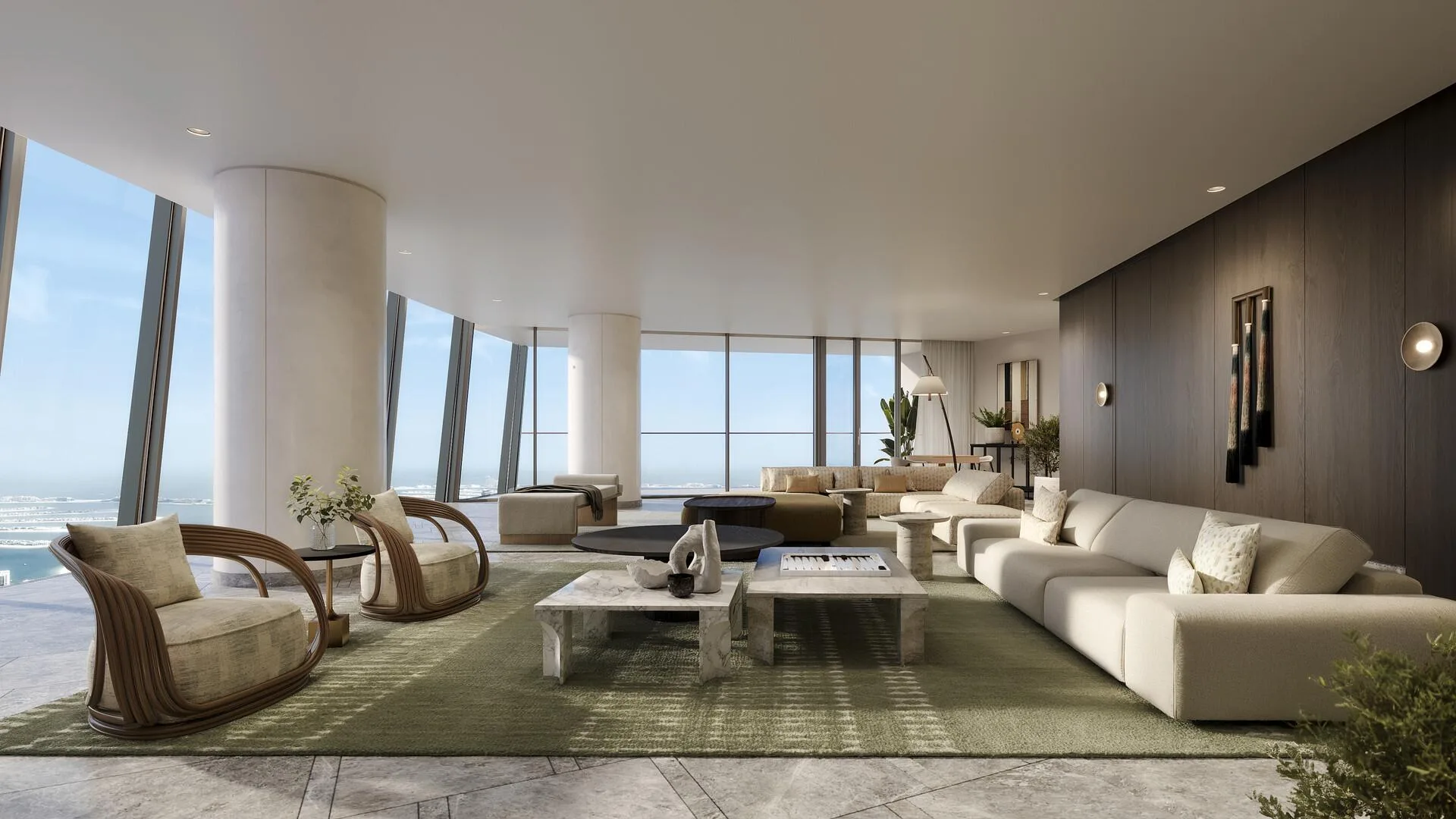 Большая гостиная Sky Mansion с окнами на море