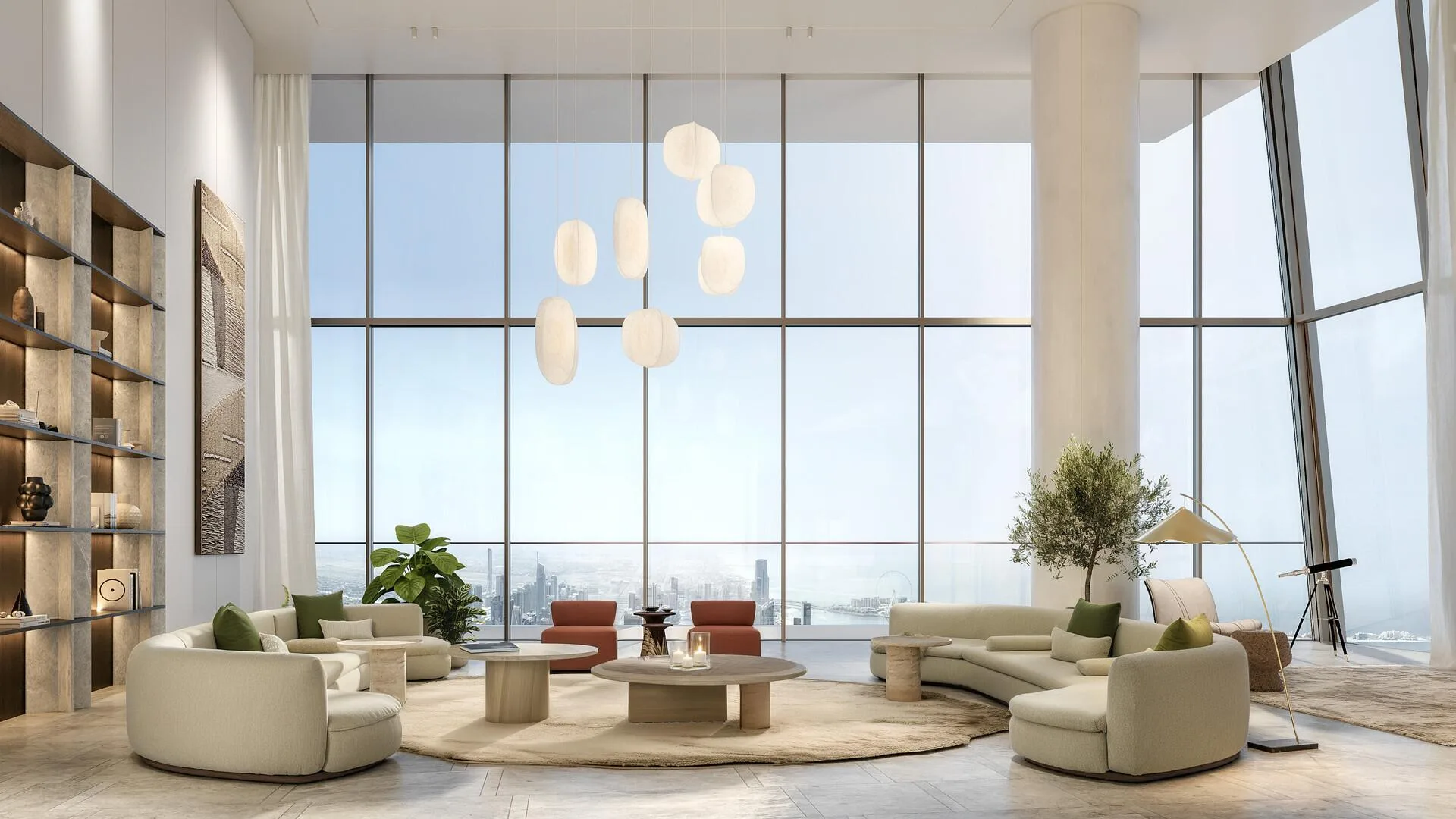 Высокая гостиная Sky Mansion с панорамными окнами