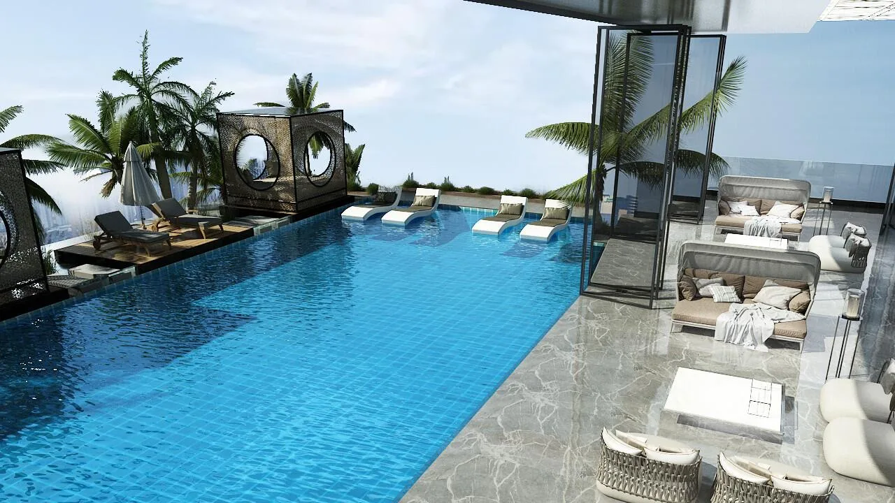 Бассейн Sky Suites с лежаками