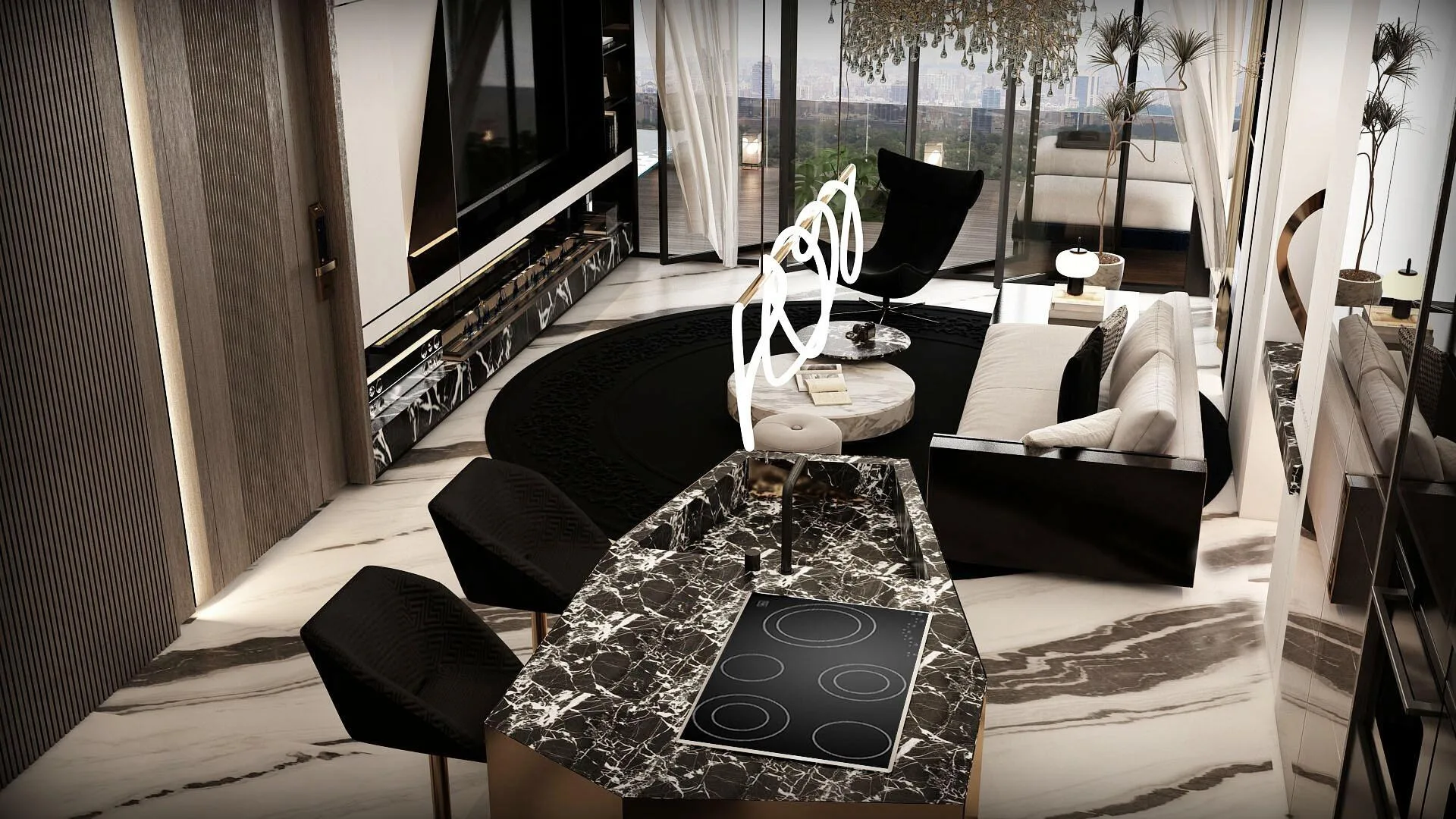 Кухонный остров в квартире Sky Suites