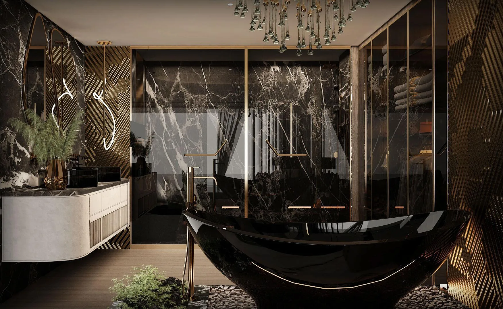 Ванная Sky Suites с чёрной ванной