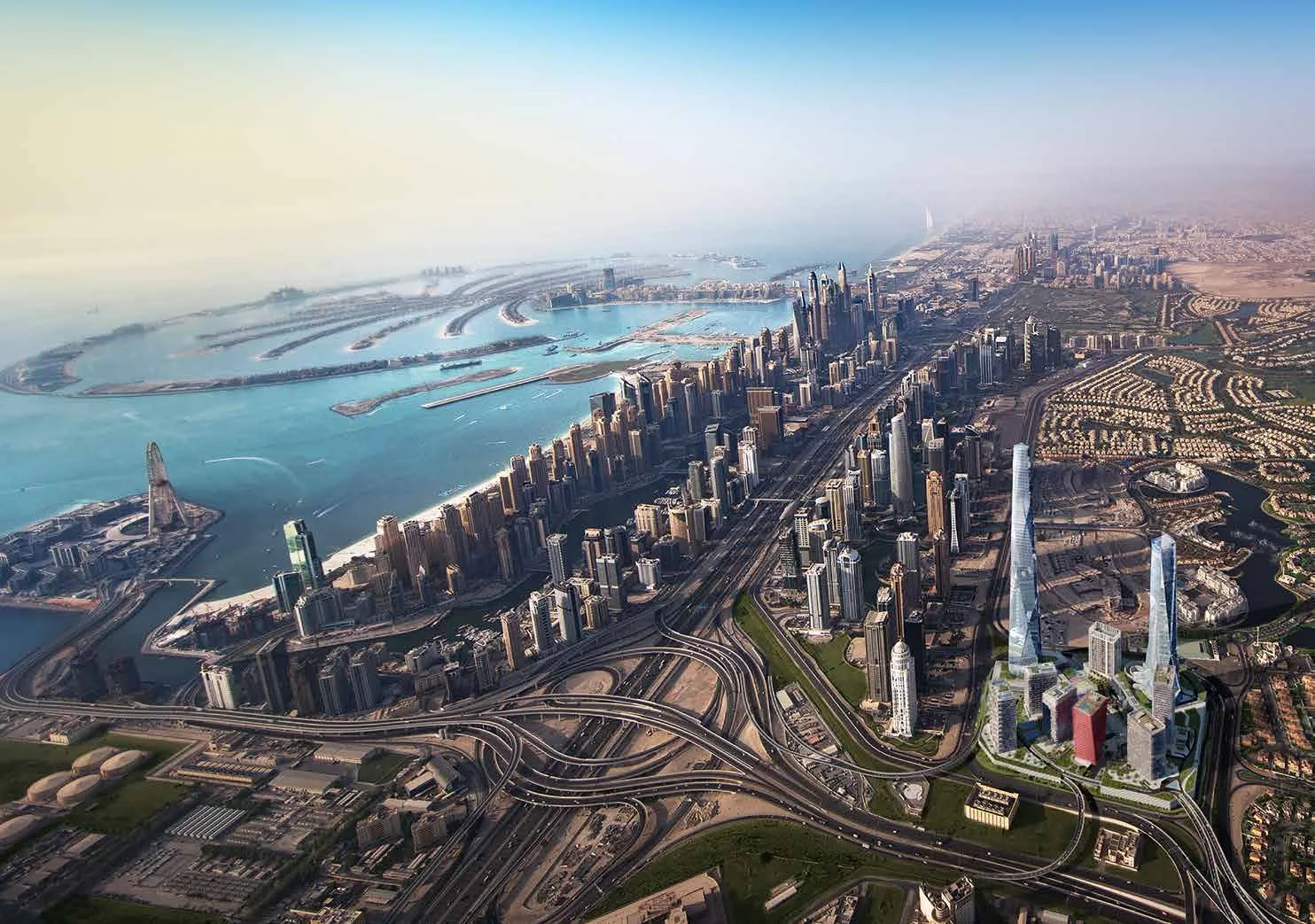 Вид с высоты на побережье Дубая и квартал Uptown Dubai