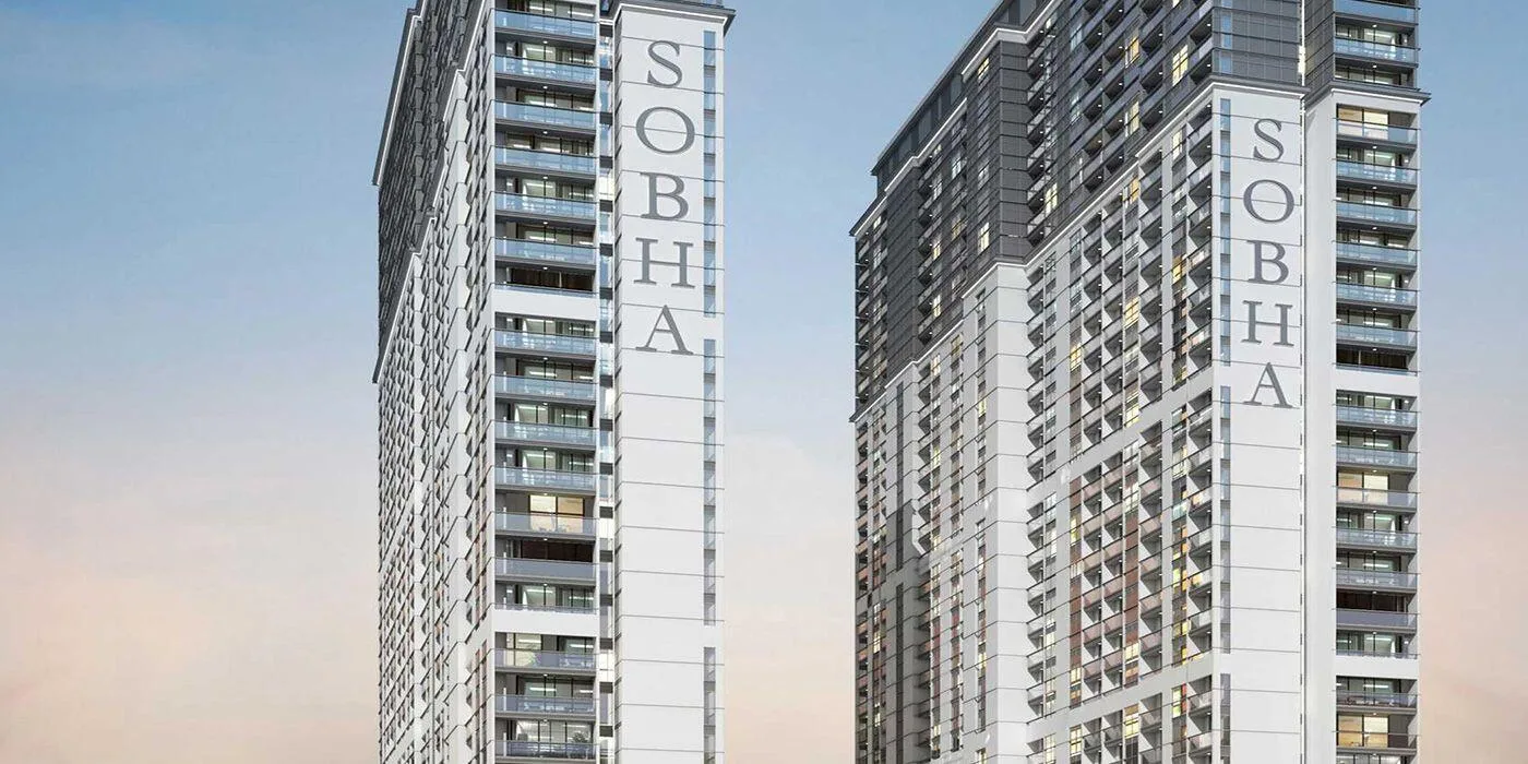 Фасады двух башен Sobha Creek Vistas с вертикальными пилонами