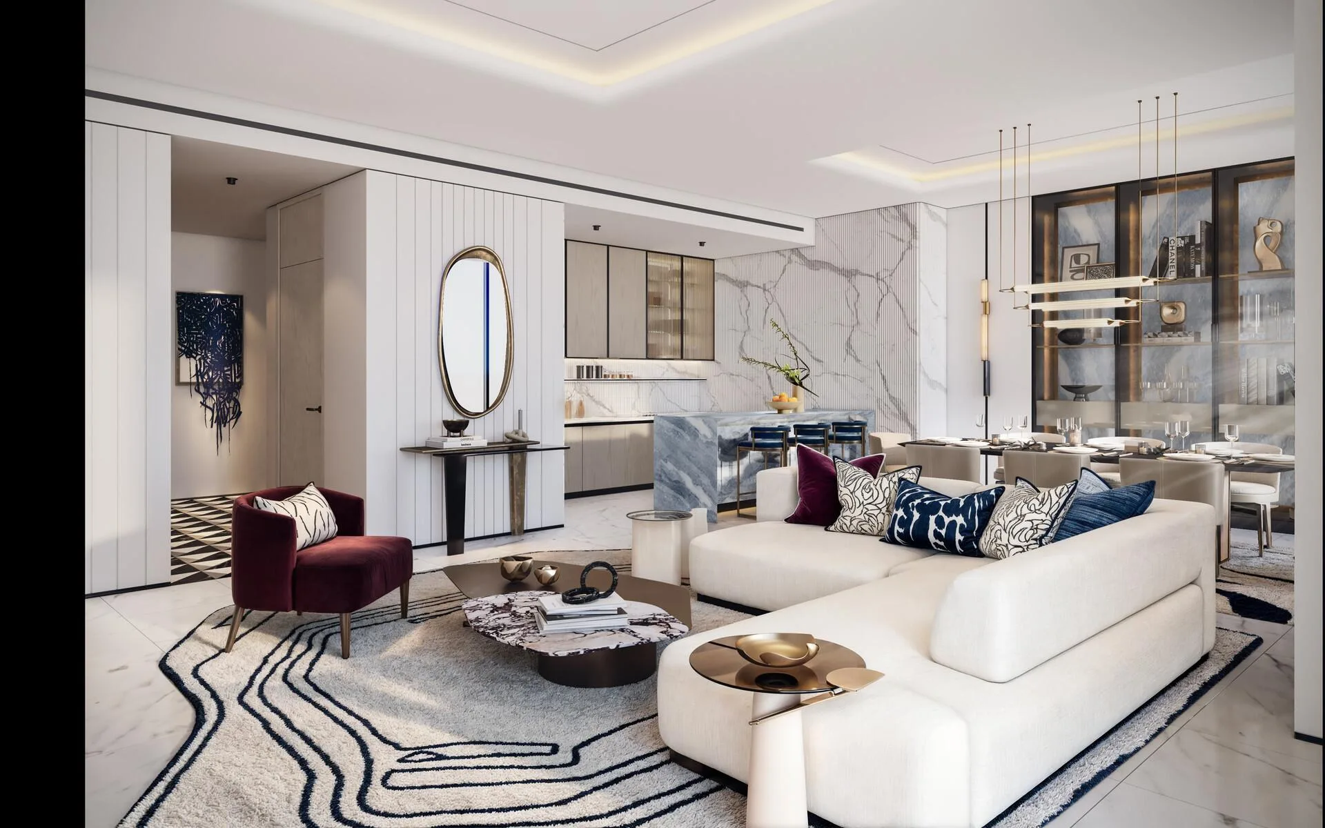 Гостиная с кухней в квартире Sofitel Residences