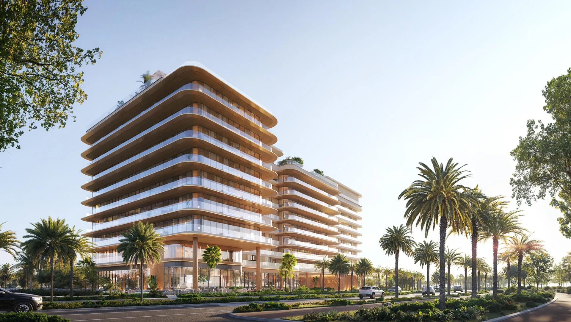 Soléva Beach Residences среди пальм днём