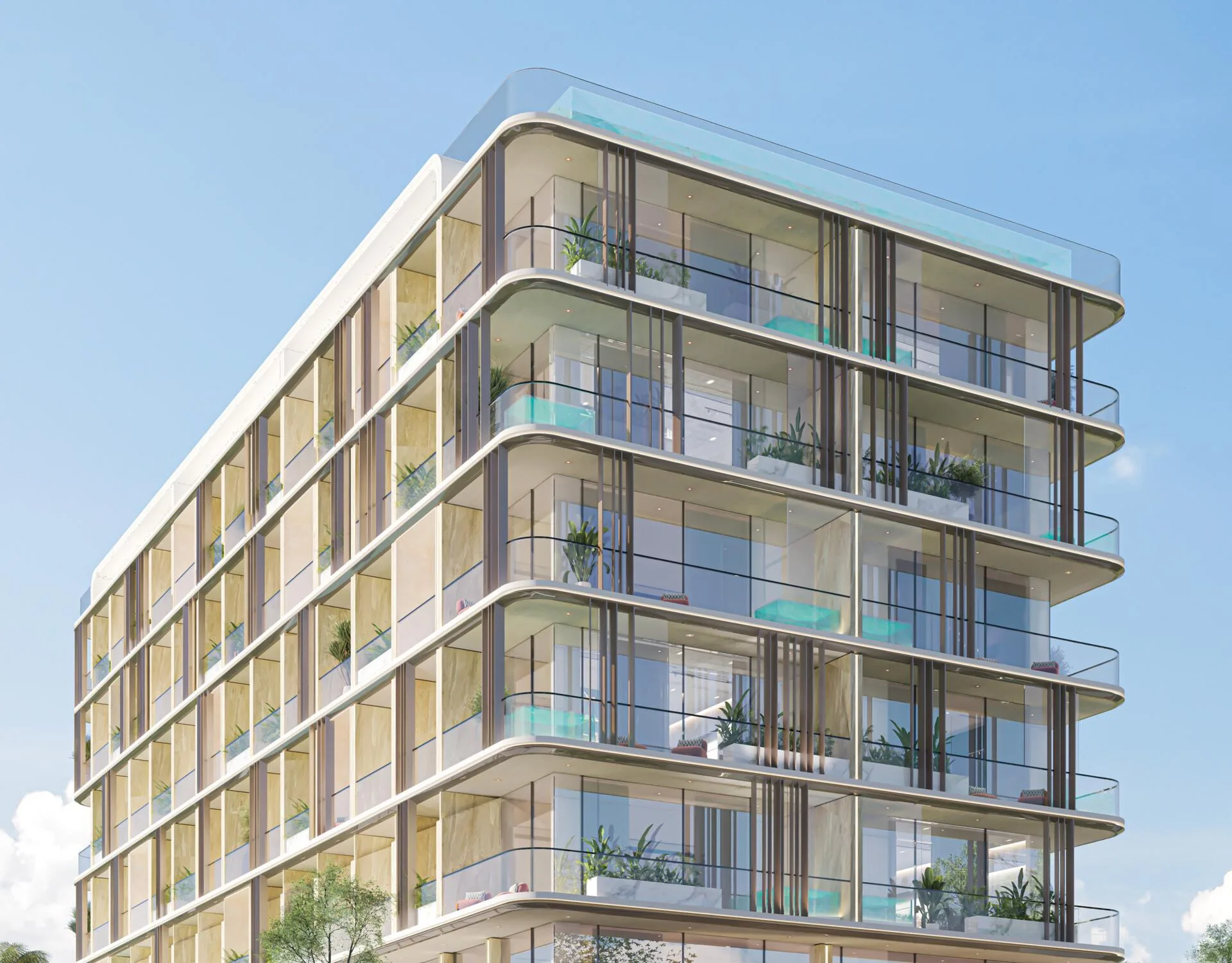 Фасад South Lofts: скруглённые балконы со стеклянным ограждением