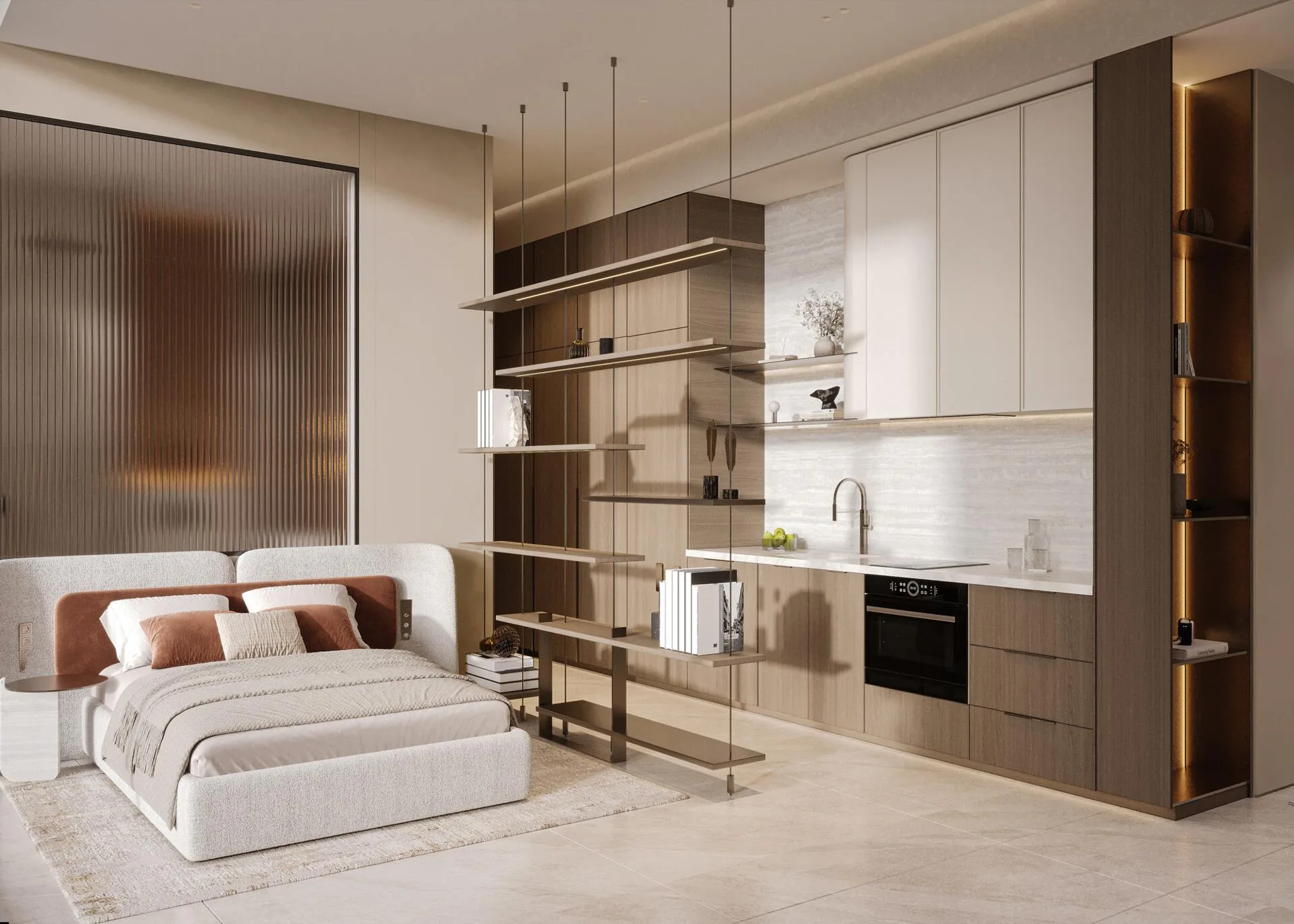 Studio Suite в South Lofts: кровать и кухня в одном пространстве