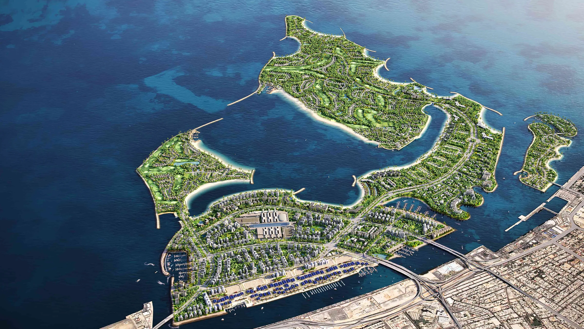 Dubai Islands с высоты: острова, пляжи и зелень