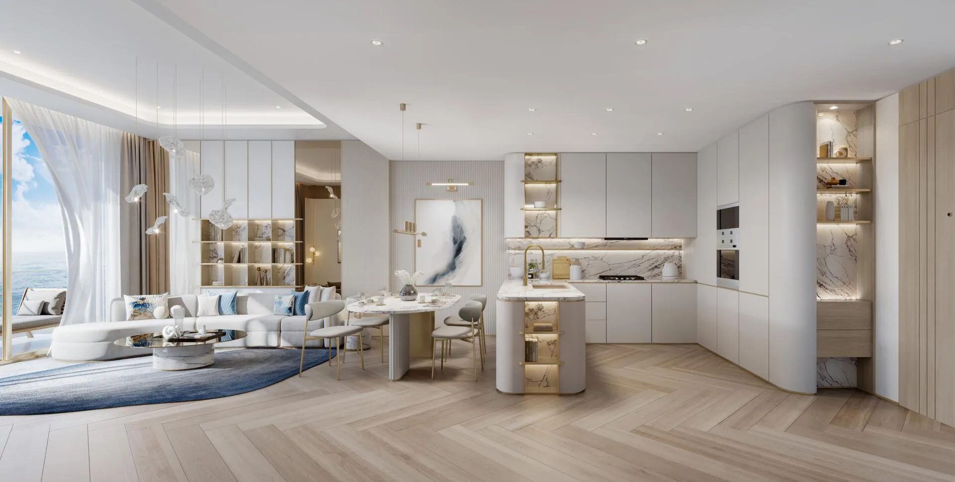Гостиная и кухня в квартире Sunset Bay Grand